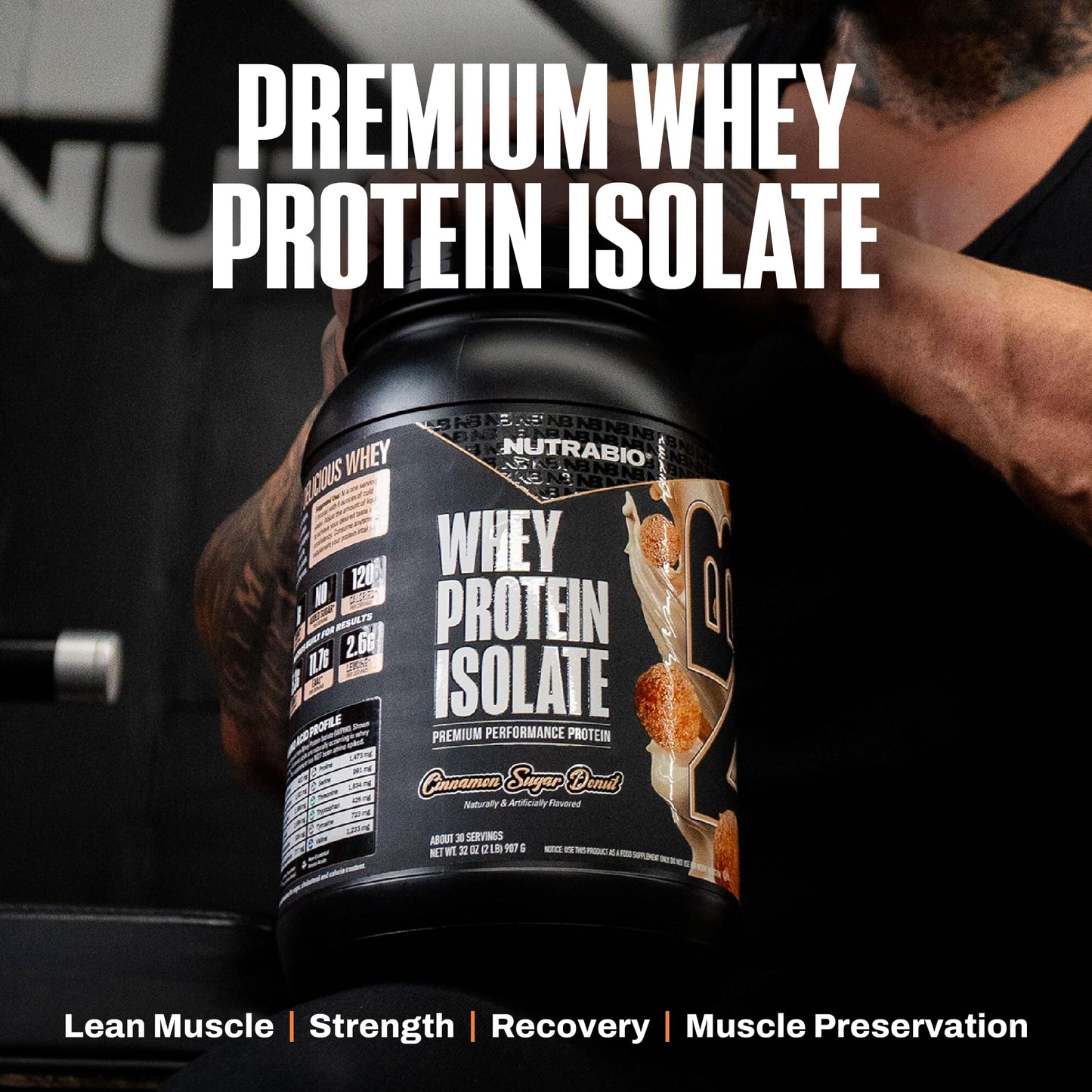 NutraBio 100% Whey Protein Isolate Protein Powder Cinnamon Sugar Donut, 32 Servings