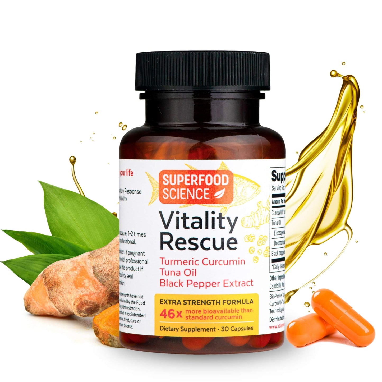 Superfood Science Vitality Rescue Omega 3 with Turmeric Curcumin Supplement, Capsule, 30 Capsules