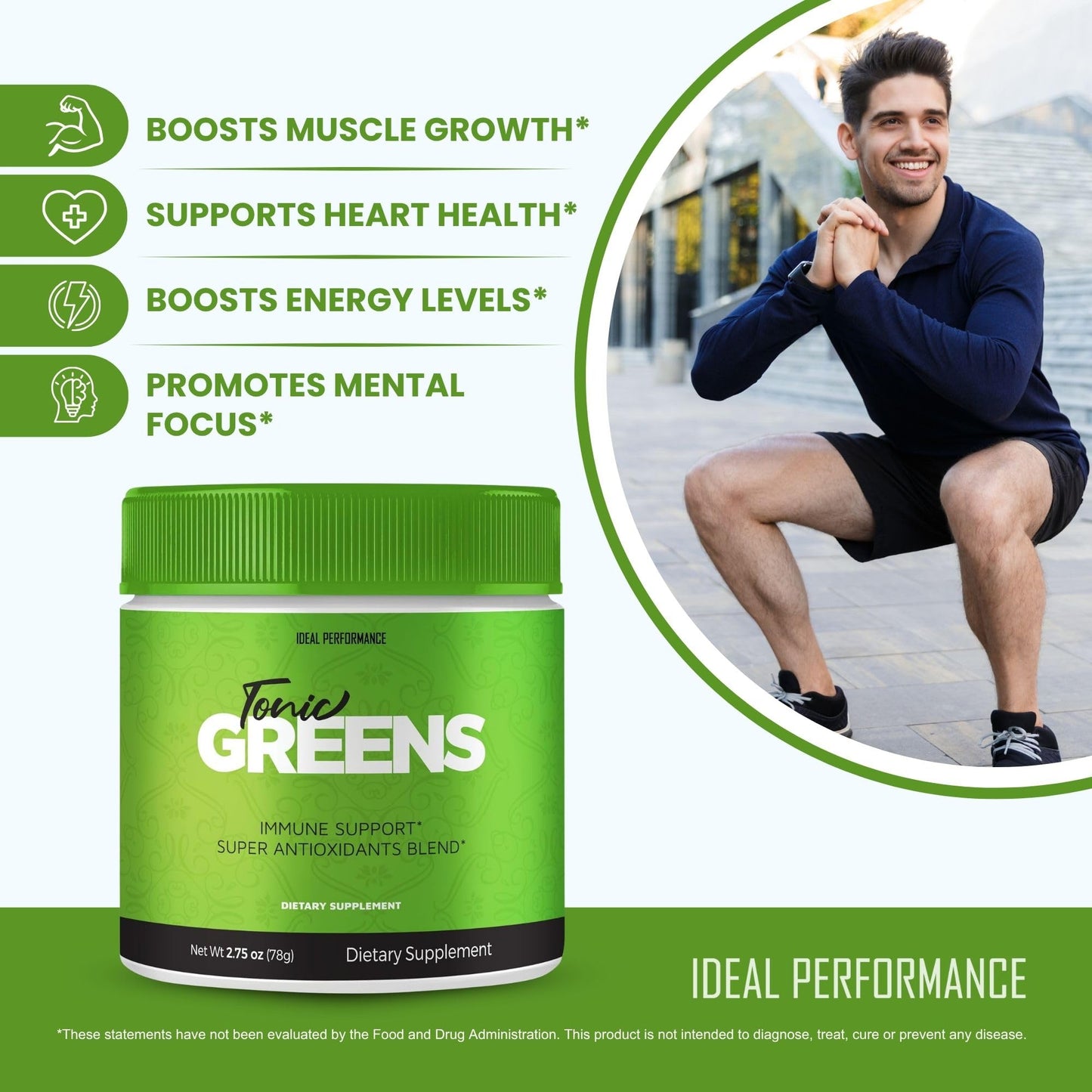 IDEAL PERFORMANCE Tonic Greens Powder Vitamin Supplement Advanced Formula 10 oz