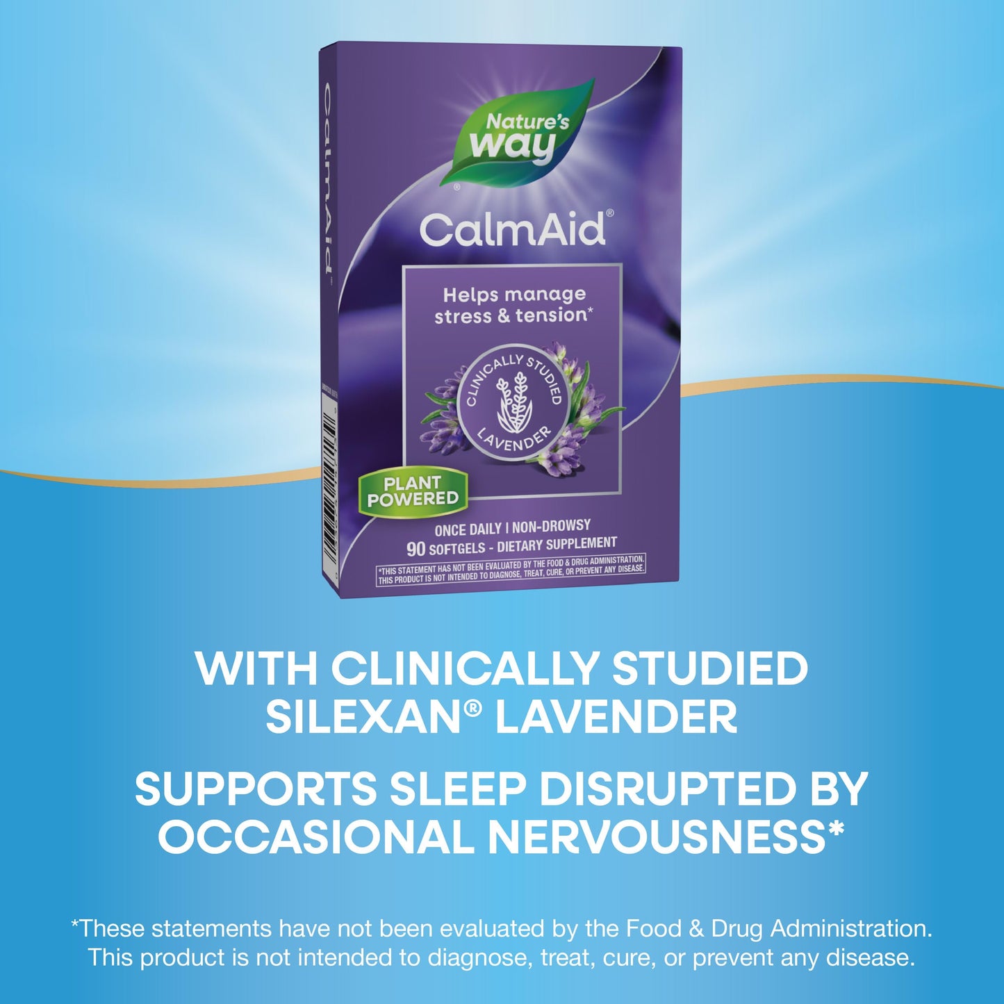 Nature's Way CalmAid Lavender Oil Supplement for Calm & Stress Support, Clinically Studied Silexan Lavender Oil, Non-Drowsy Softgels, 90 Count
