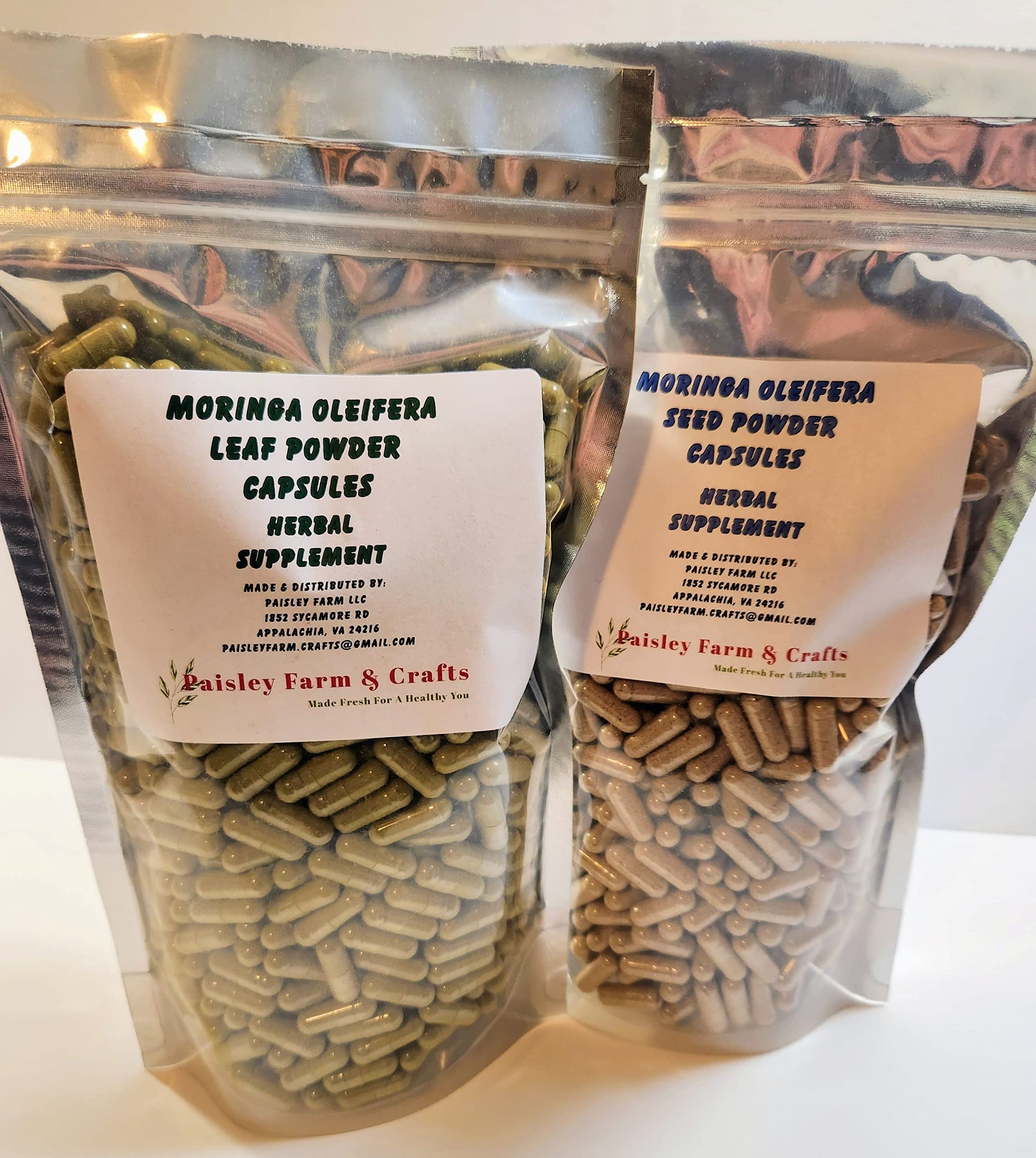 Paisley Farm & Crafts Moringa Leaf Powder Capsules & Moringa Seed Powder Capsules, 1200 Capsules