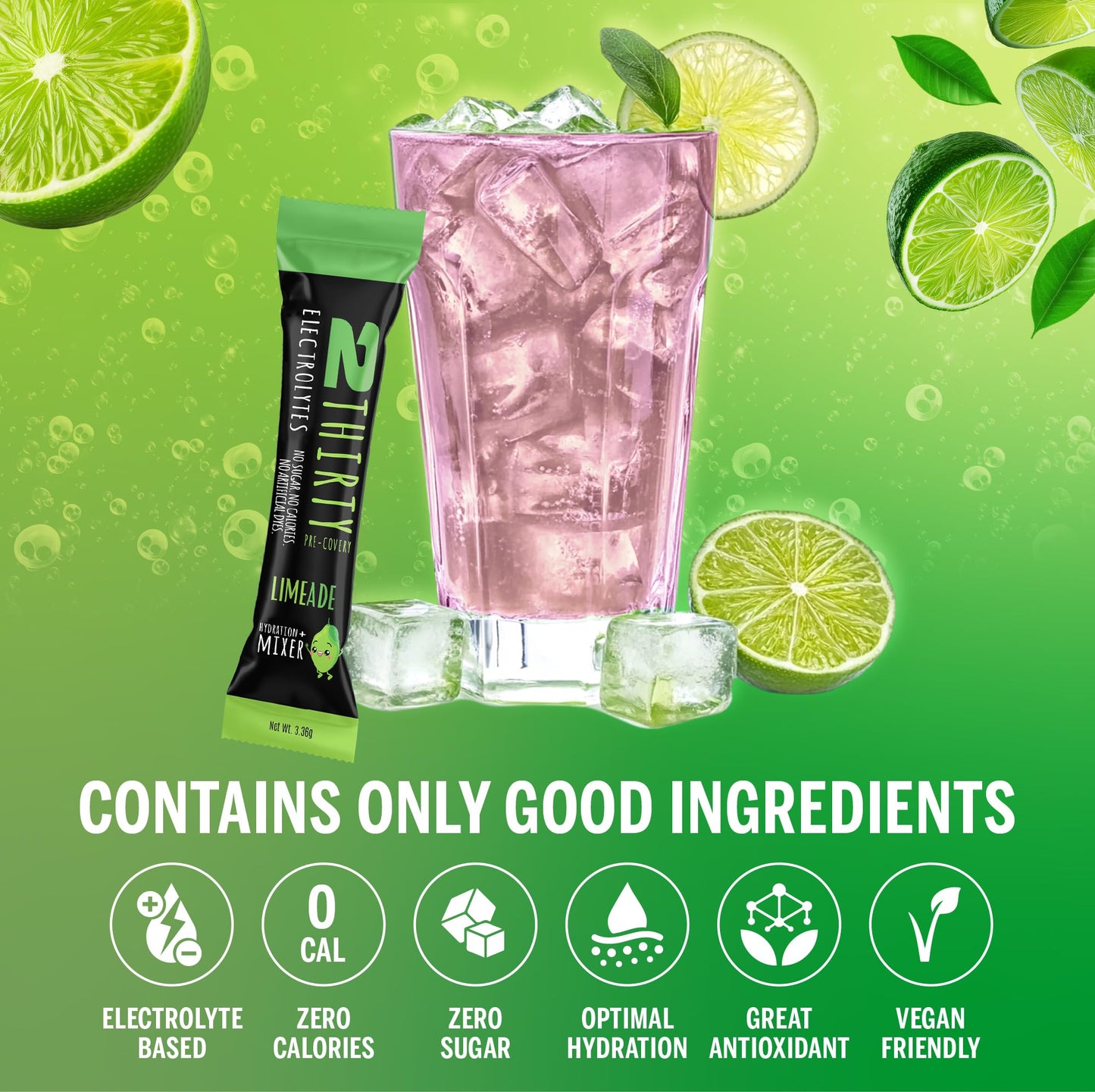 2THIRTY PRE-COVERY Hydration + Mixer Limeade Powder 0.7 oz