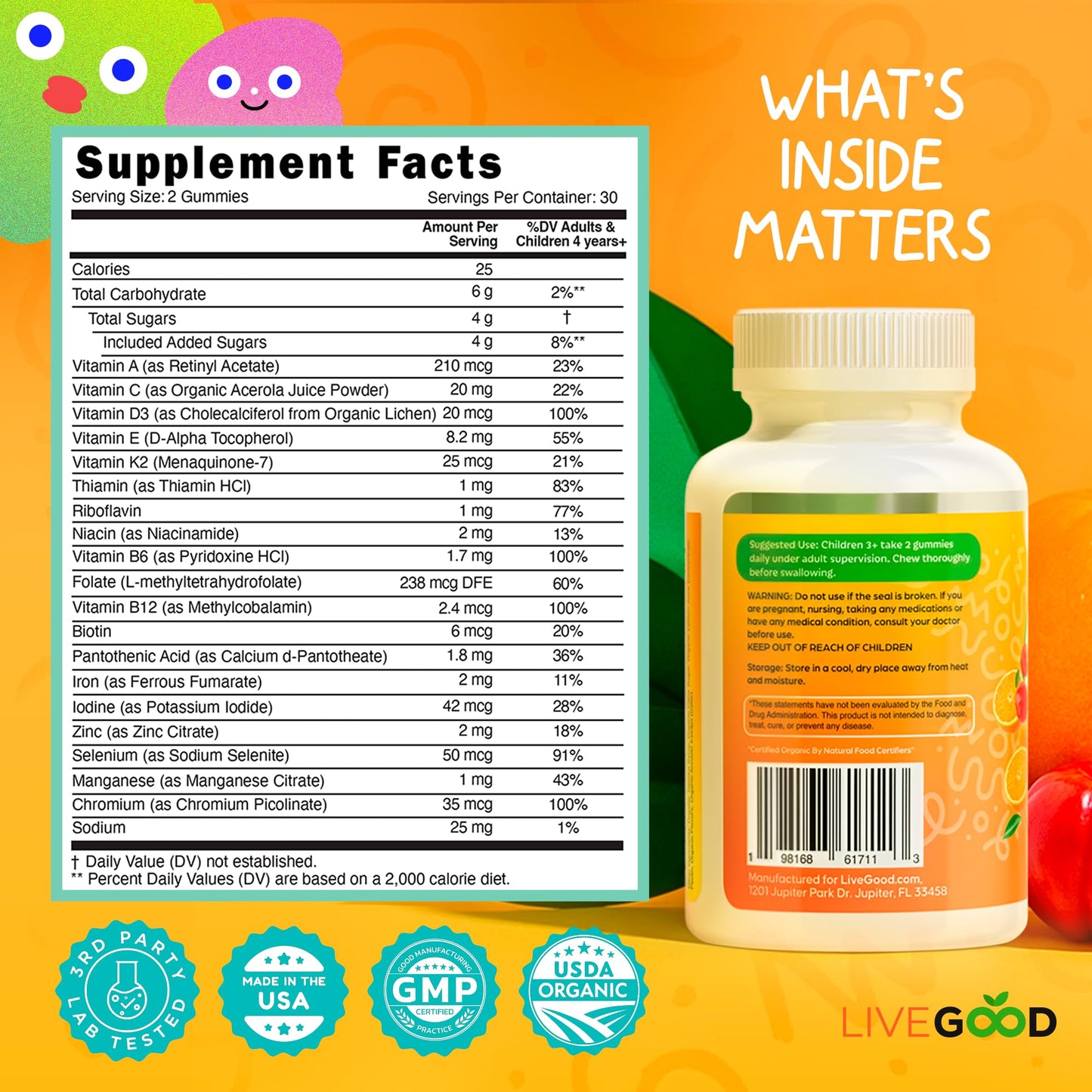 LIVEGOOD Organic Children's Multivitamin Gummies 60 Count