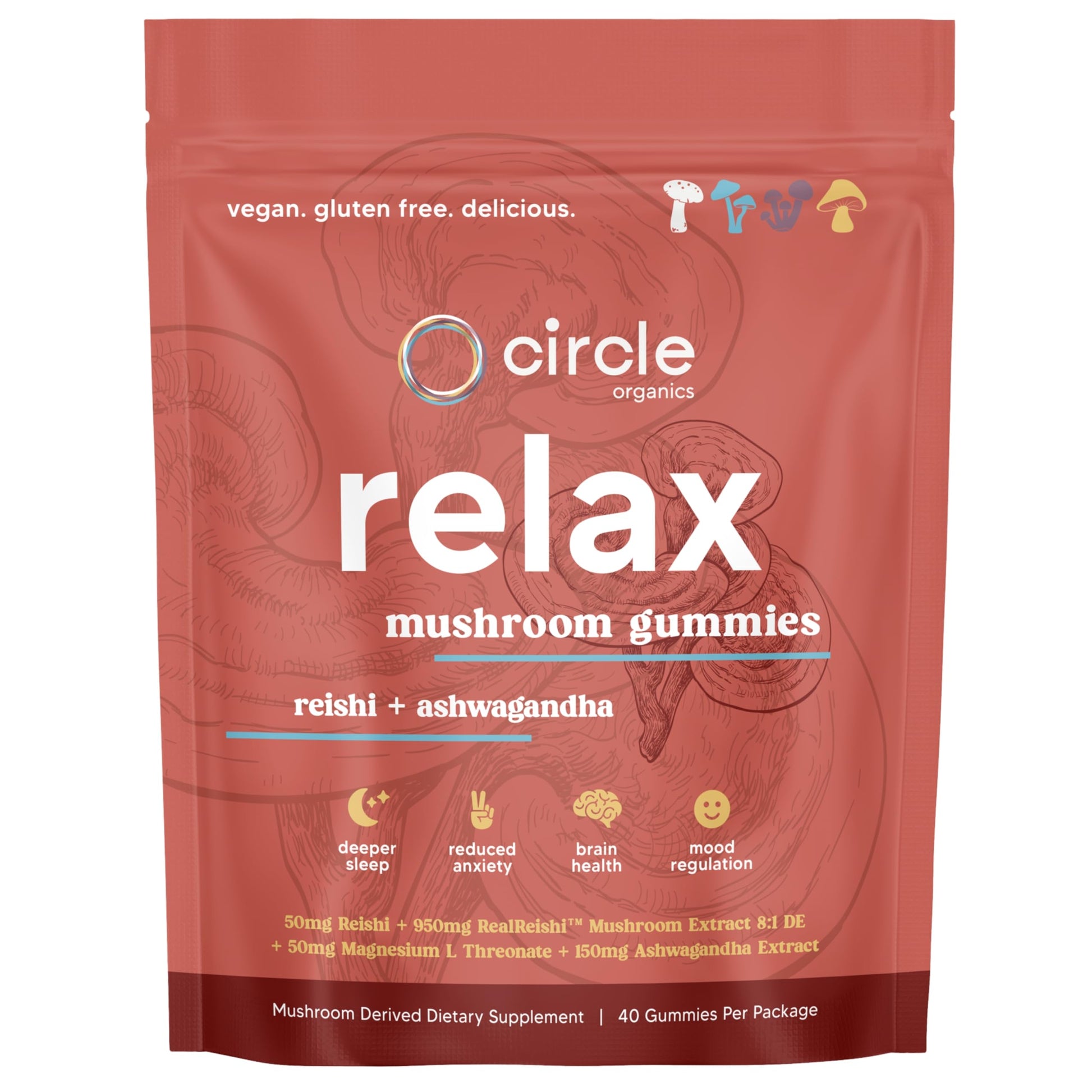Circle Organics Relax Mushroom Gummies, 40 Count
