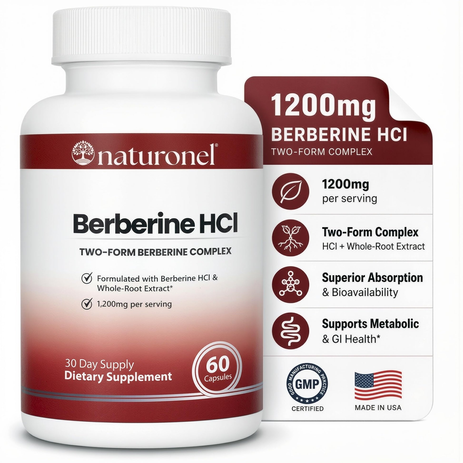 Naturonel Berberine HCl 1200mg Capsule, 60 Count