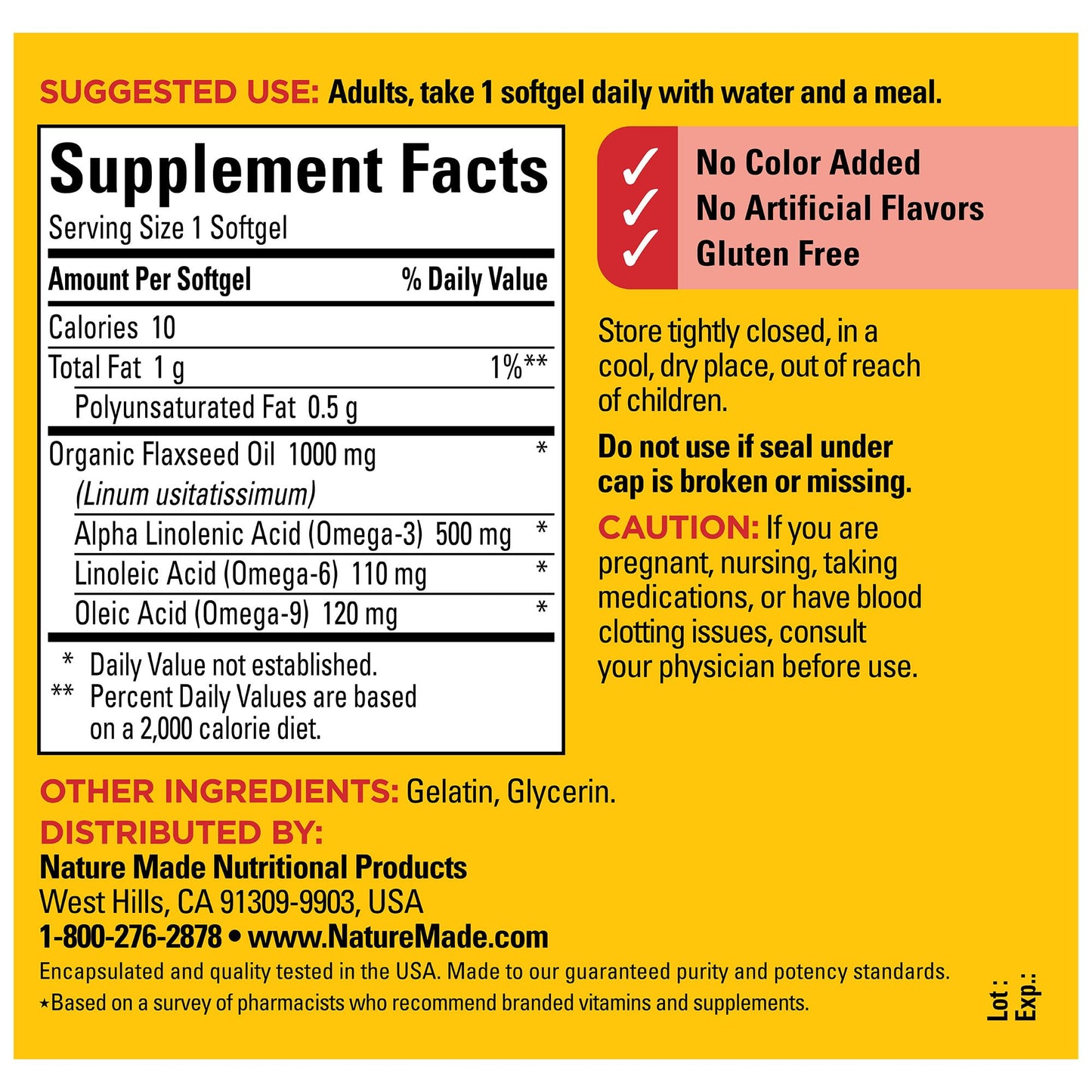 Nature Made Flaxseed Oil 1000 mg Softgel, 100 Count