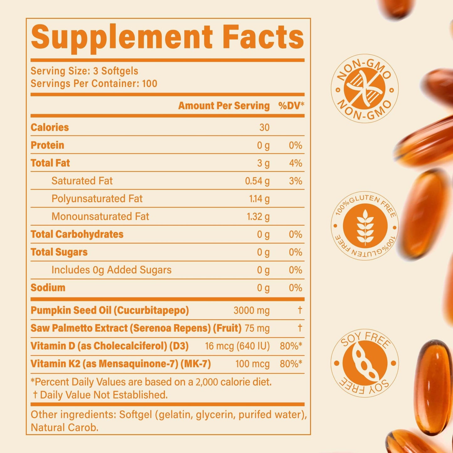 QIN SHAN TANG Pumpkin Seed Oil with Saw Palmetto, Vitamin D3 & K2 Softgel, 300