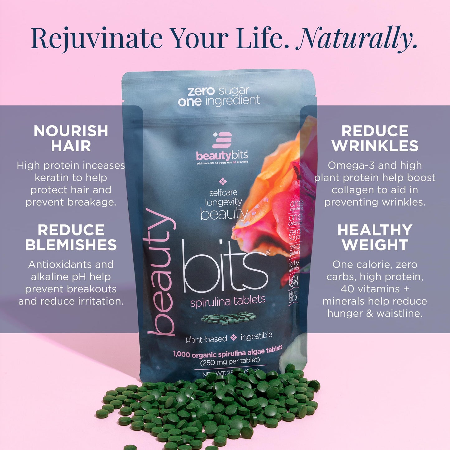 ENERGYBITS BEAUTYbits Organic Spirulina Tablets 360 Tablets