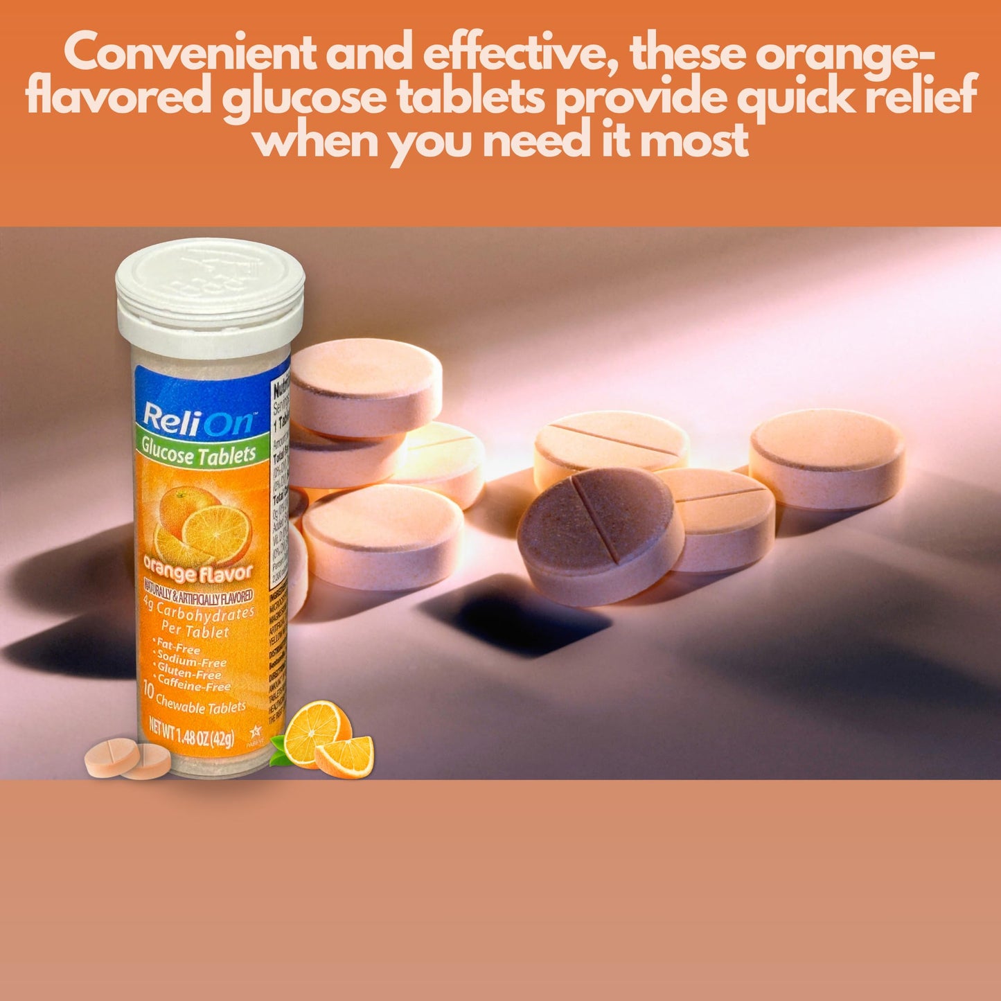 FUSION SHOP STORE Glucose Tablets, Orange Flavor Chewable 10 Count