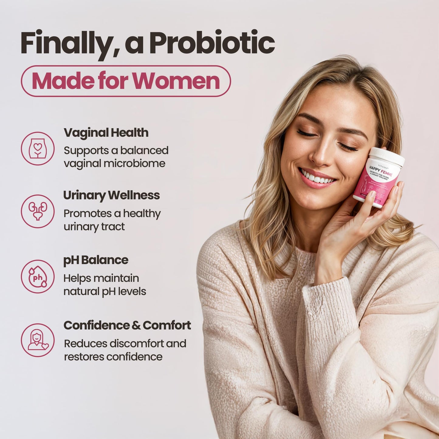 VITASEI Happy Femme Probiotic for Vaginal Microbiome Balance Capsule, 30 Count