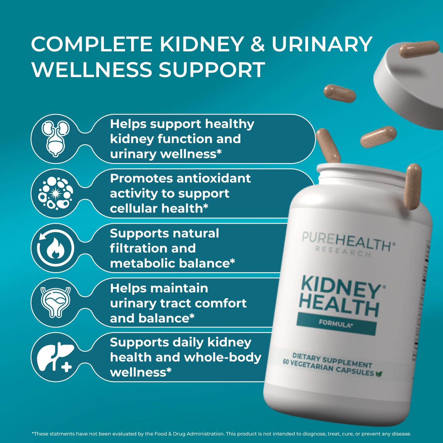 PUREHEALTH RESEARCH Kidney Health Formula - Kidney Cleanse Detox & Repair Capsule 60 Capsules