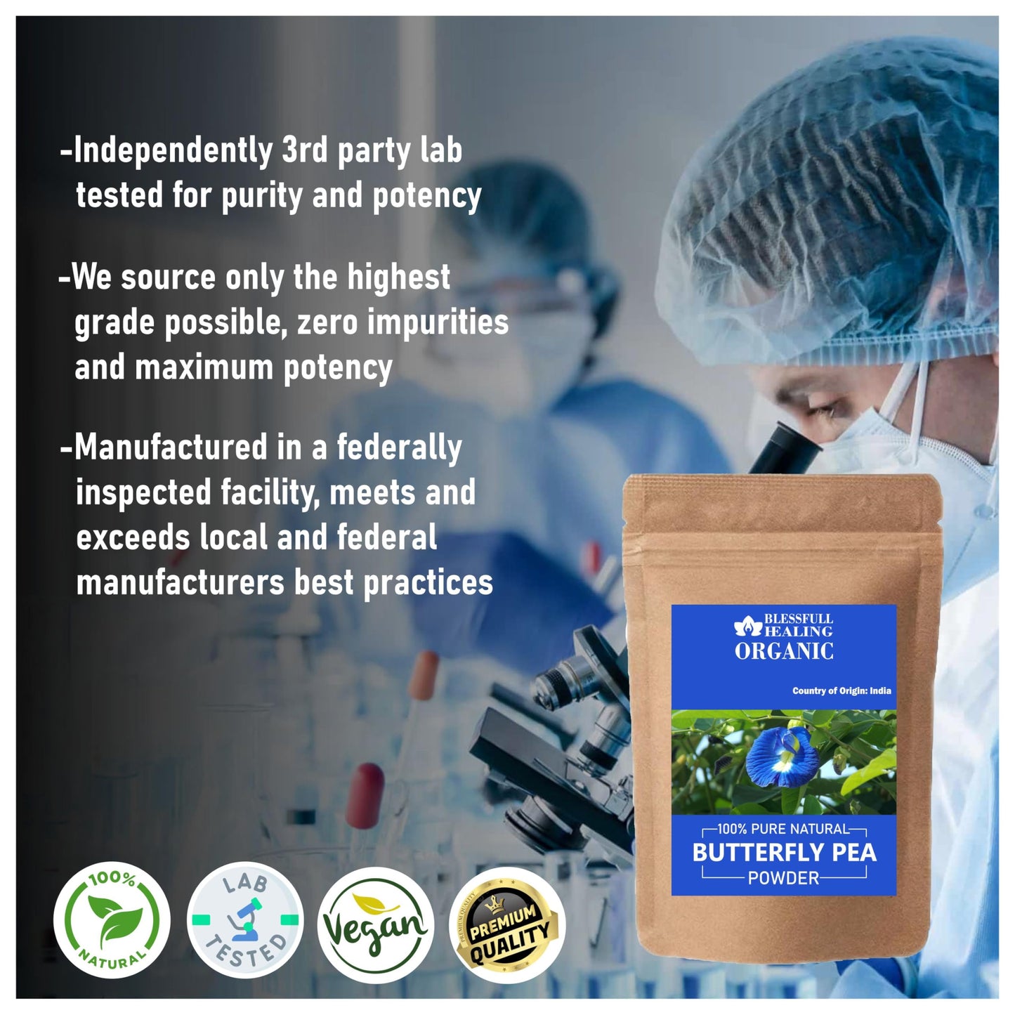 Blessfull Healing Organic Butterfly Pea Powder 100 Gram (3.52 oz)