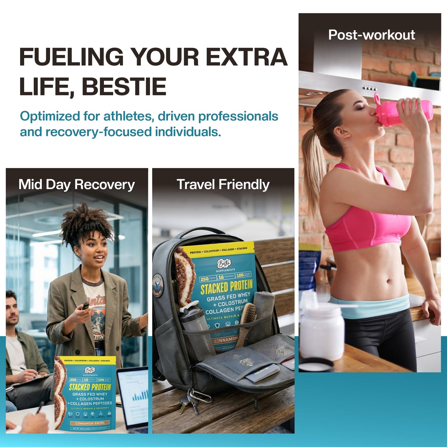 Bestie Supplements Stacked Grass Fed Whey + Collagen + Colostrum Protein Powder, 1 Pack