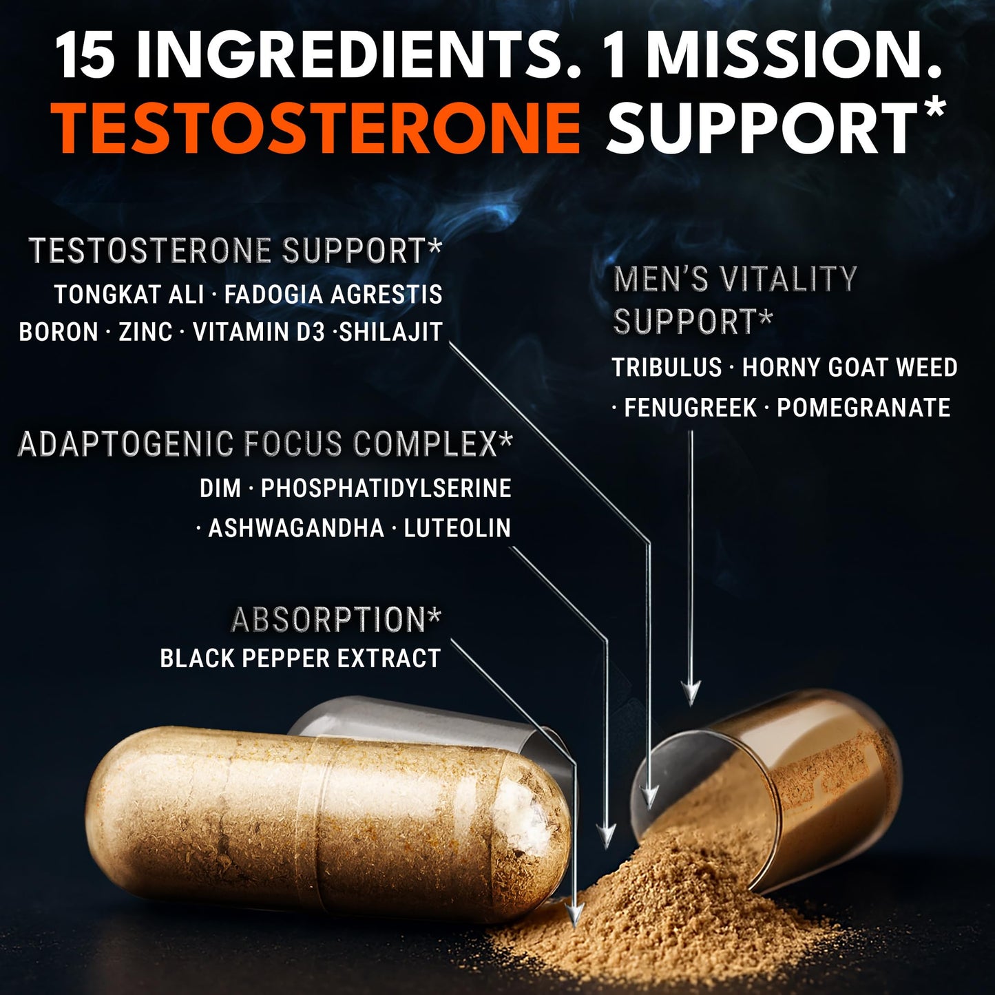 IRONCLAD NUTRITION Men's Performance Stack – Beef Organ Complex + Testosterone Supplement – Grass Fed Organs & 15-in-1 Test Support with Tongkat Ali, Ashwagandha, Shilajit, 240 Capsules