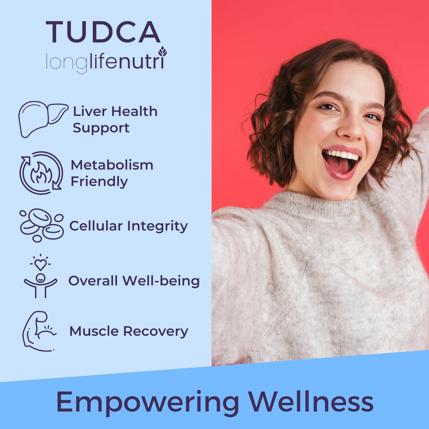LongLifeNutri TUDCA Tauroursodeoxycholic Acid Bile Salt 500mg per Serving, 60 Vegetarian Capsules