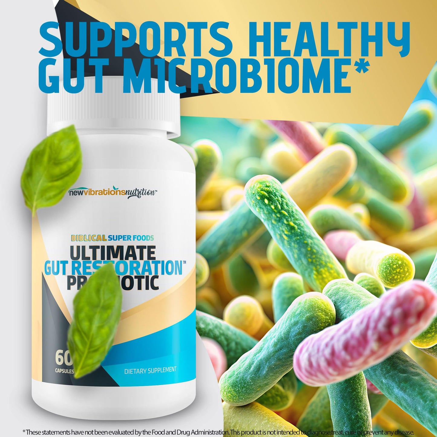 New Vibrations Nutrition Biblical Super Foods Ultimate Gut Restoration Probiotic Capsule 60 Count
