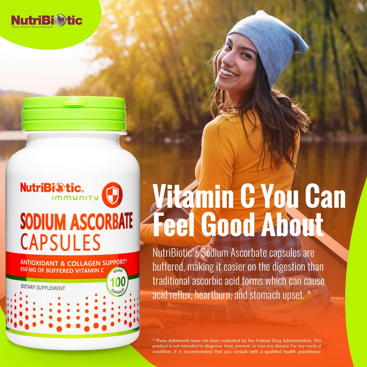 NutriBiotic Sodium Ascorbate Buffered Vitamin C Capsules, 100 Capsules