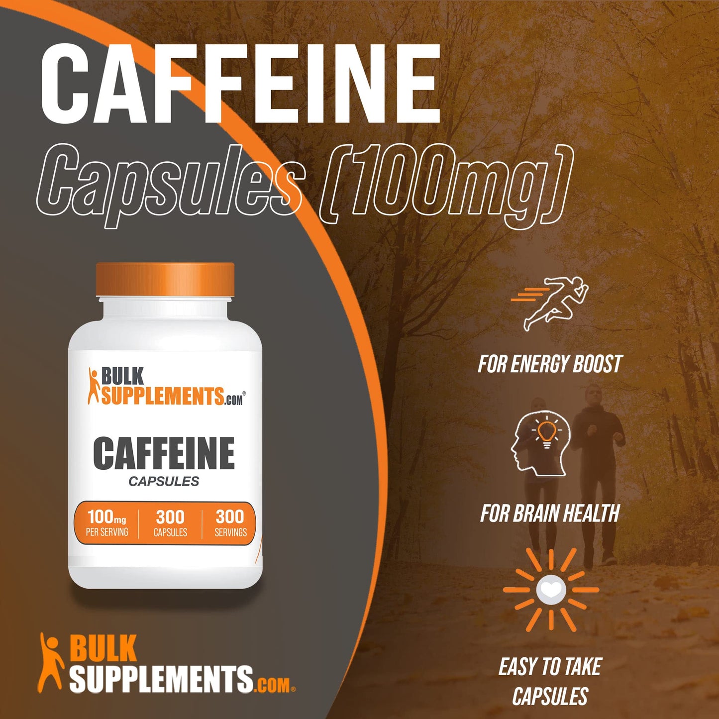 BulkSupplements Caffeine 100mg Capsules, 300 Capsules