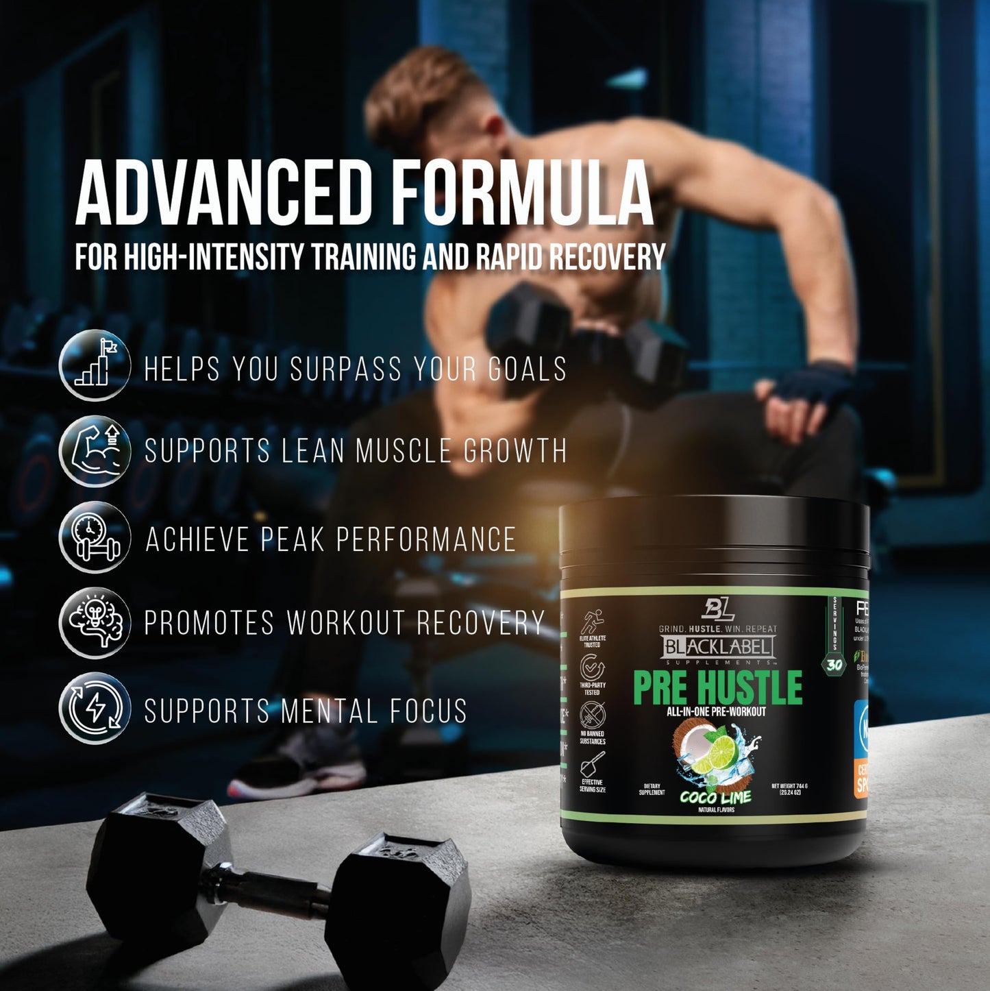 BLACKLABEL Supplements PRE Hustle V3 NSF Certified for Sport Pre-Workout Powder 26.24 Servings