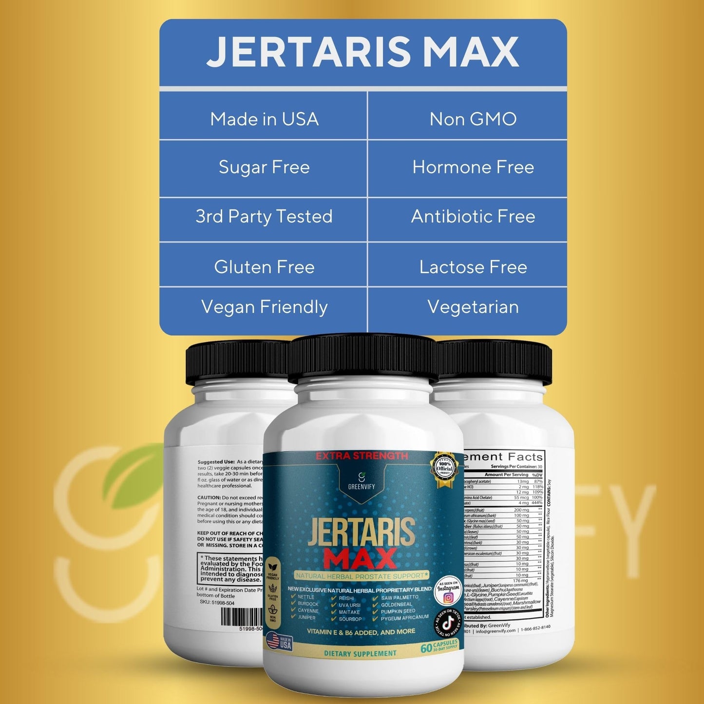 GREENVIFY Jertaris Max Extra Strength Prostate Support Capsule, 60 Count