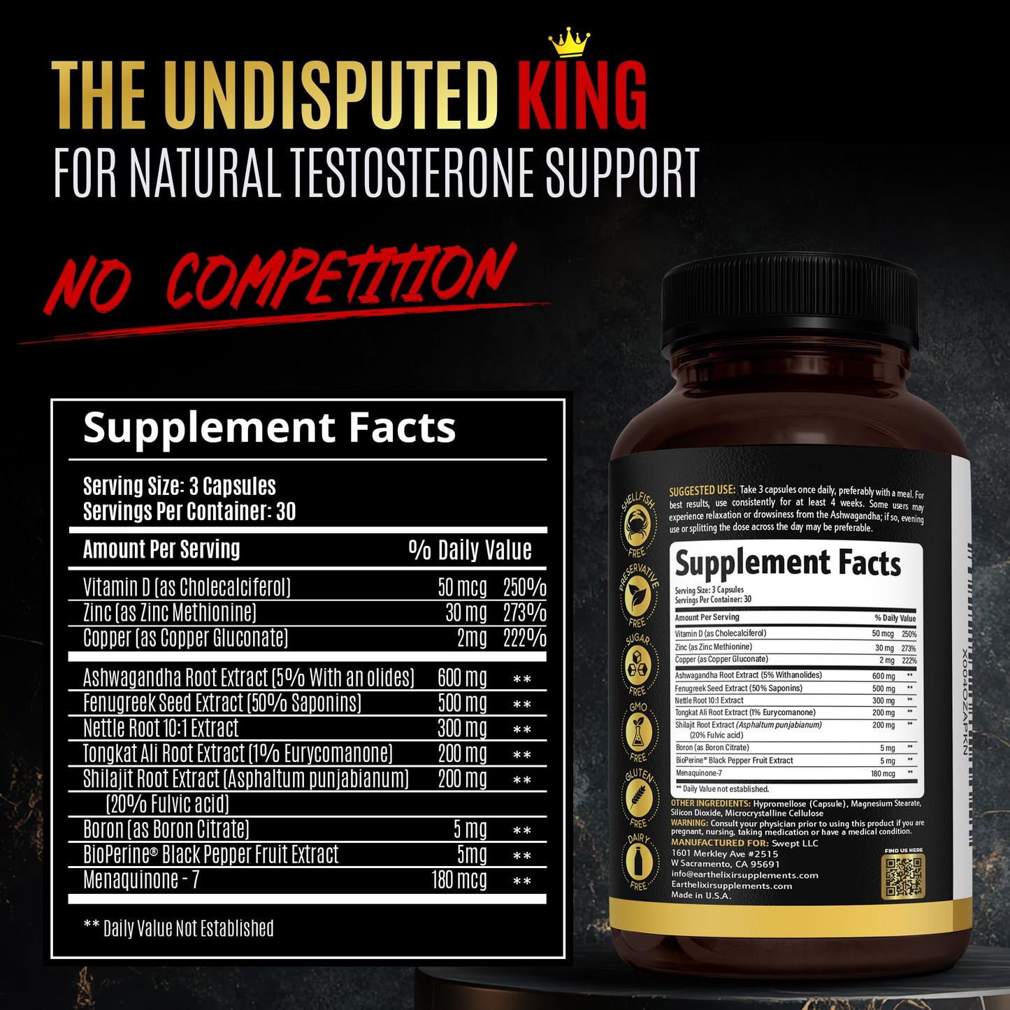 Earth Elixir Apex Testosterone Supplement for Men Capsule, 90 Capsules
