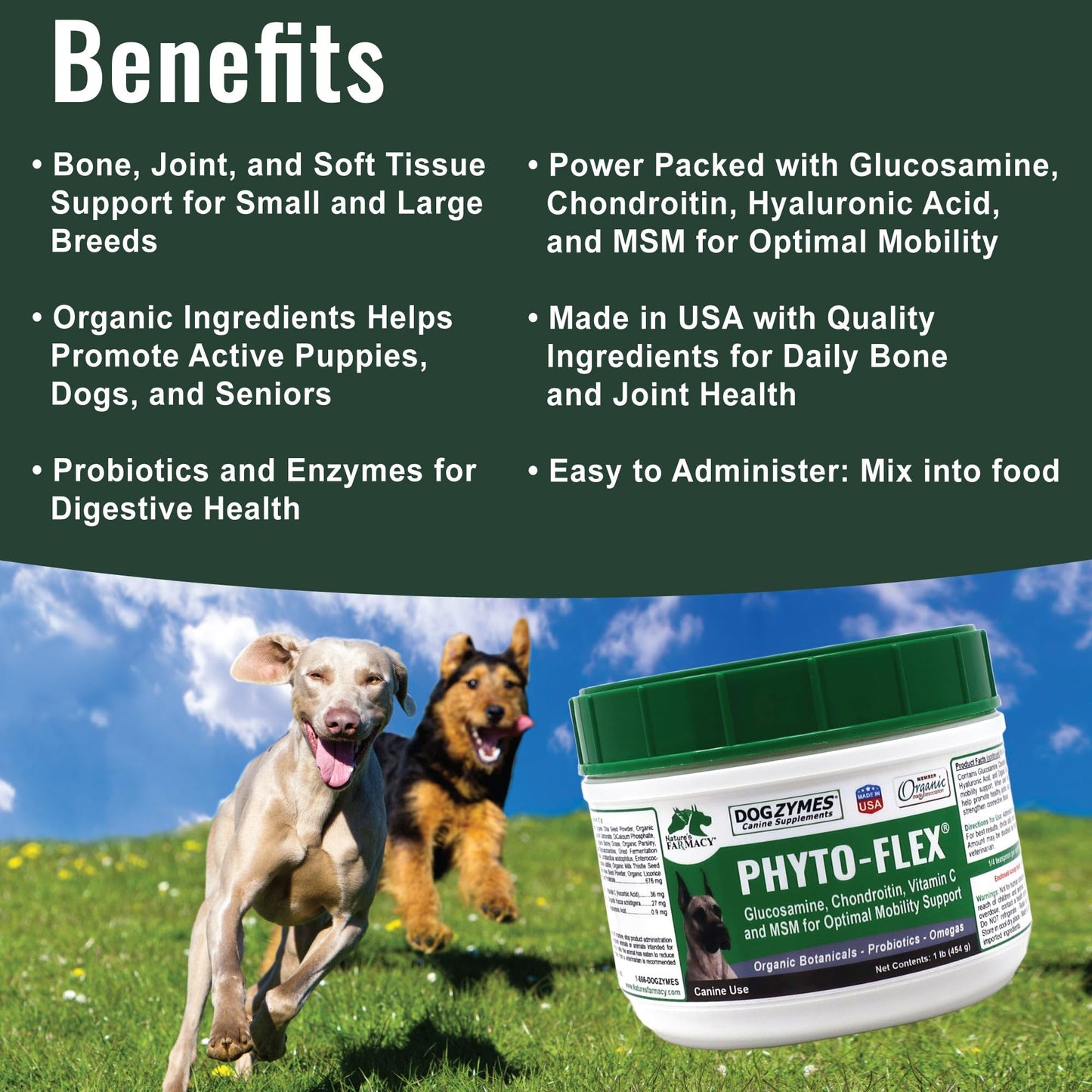 Dogzymes Phyto Flex Glucosamine, Chondroitin, MSM and Hyaluronic Acid Powder, 32