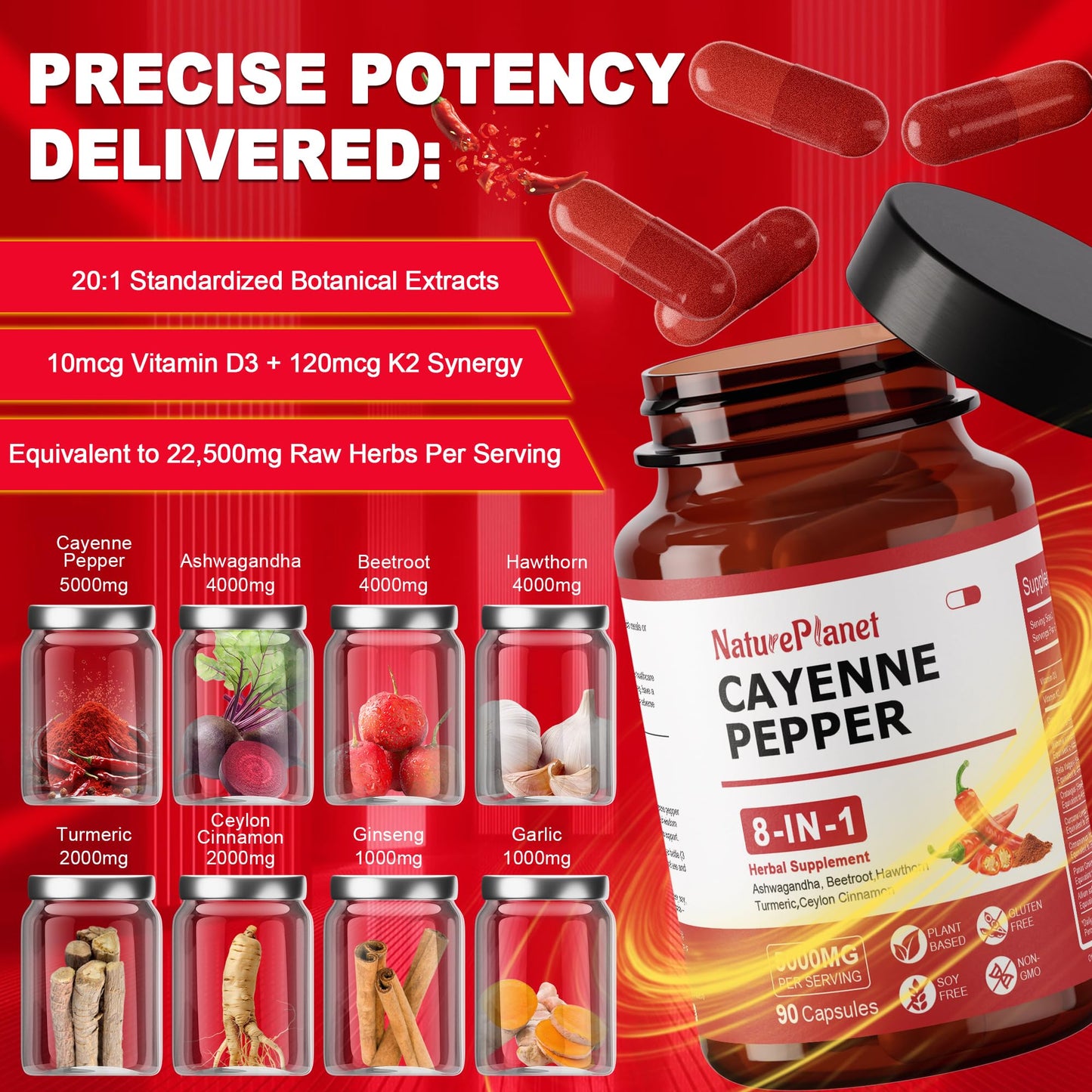 NaturePlanet Vascu Flow Cayenne Pepper Capsules, 90 Count
