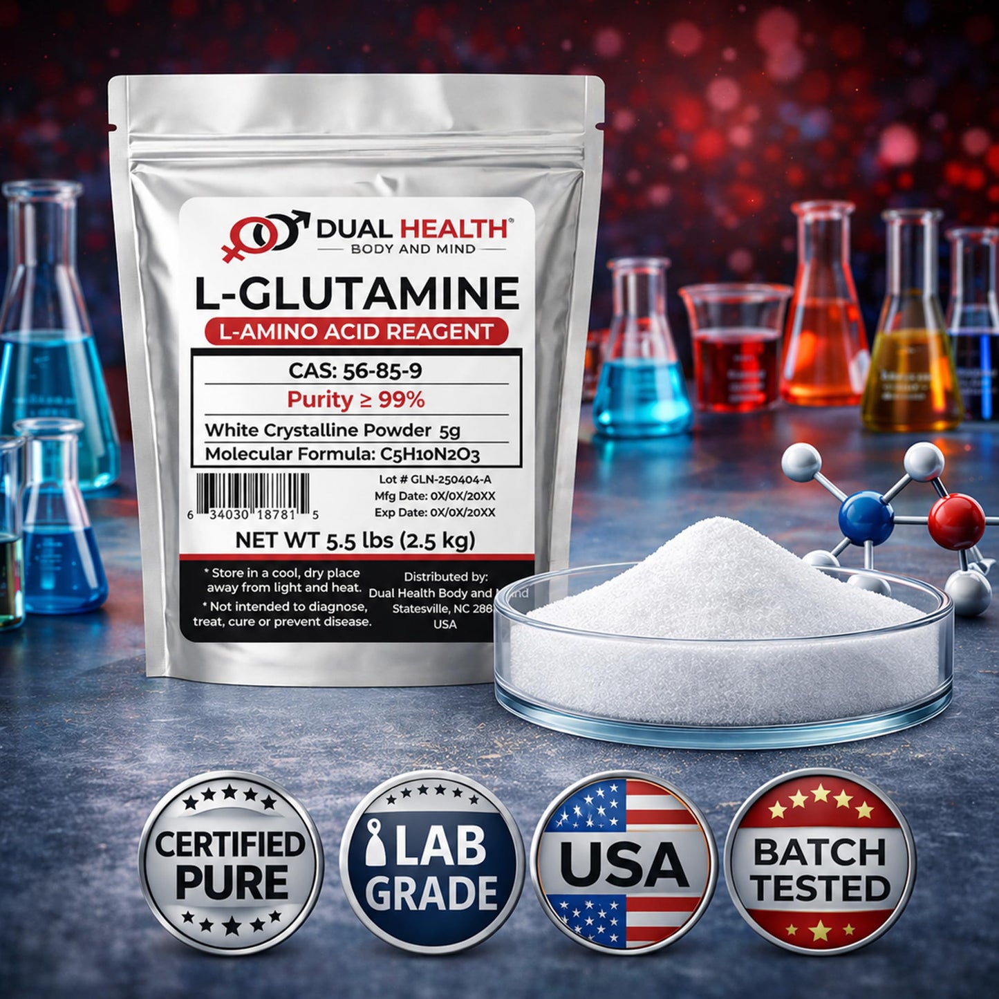 Dual Health Body & Mind L-Glutamine Powder 88.1849 oz