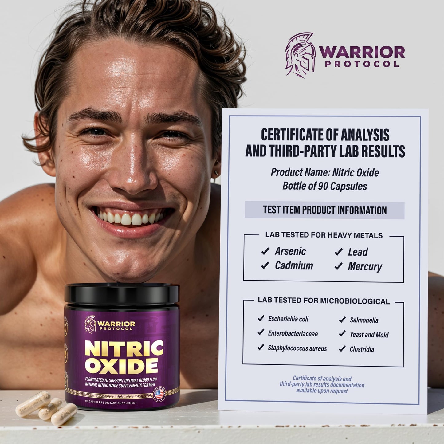 WARRIOR PROTOCOL Nitric Oxide Supplements for Men - Nitric Oxide Booster for Blood Flow, Stamina Booster, Alpha Energy and Endurance, 90 Capsules