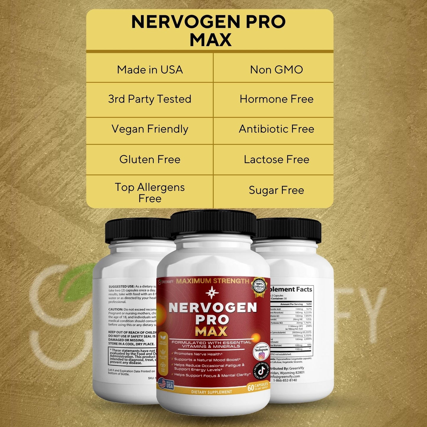 GREENVIFY Nervogen Pro Max Nerve Health Support Supplement with B Vitamins 120 Capsules