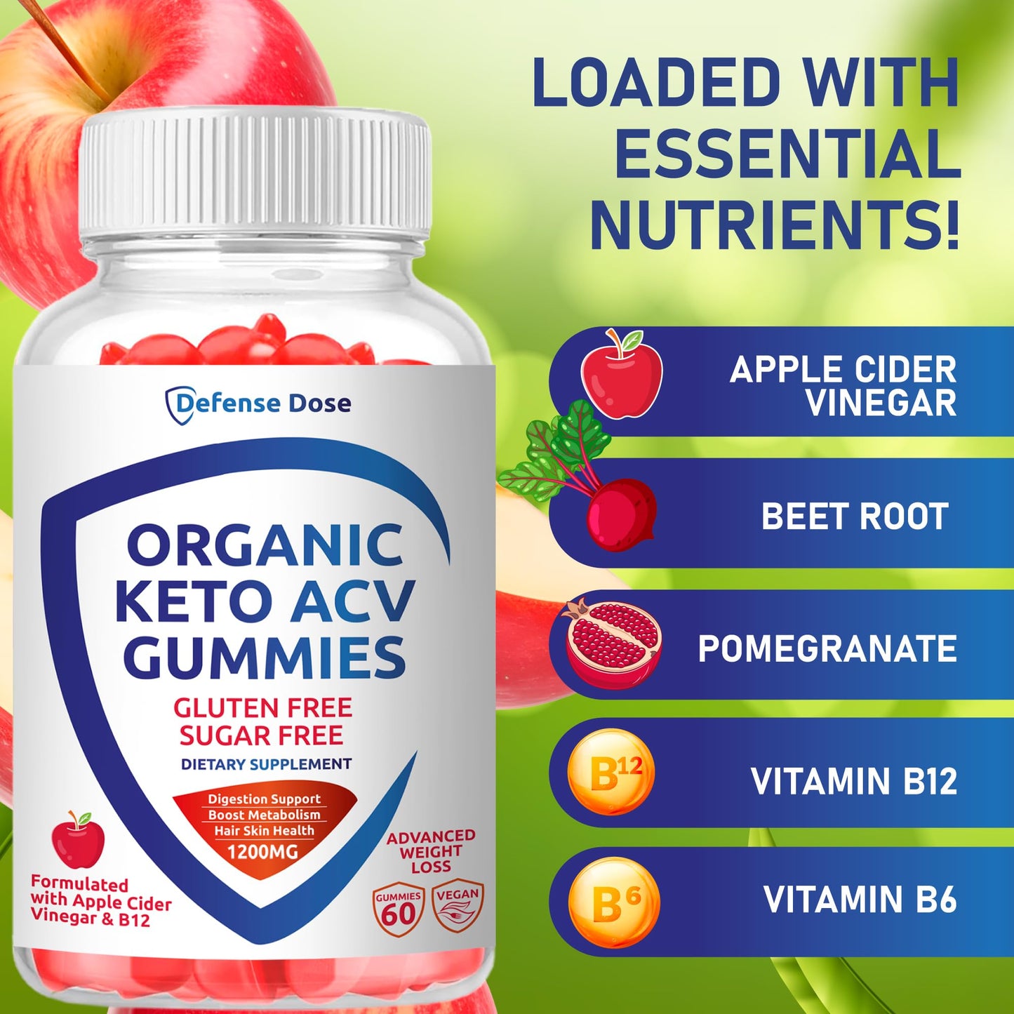 Defense Dose Organic Keto ACV Gummies, 60-Count