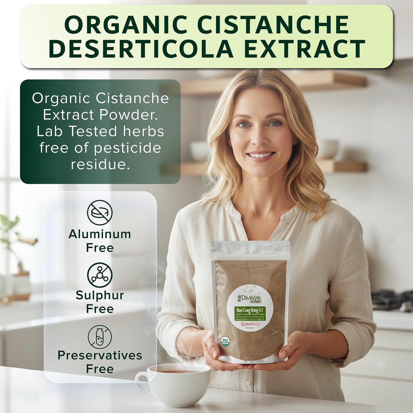 Dimmak Herbs Organic Cistanche Deserticola Extract 5:1 (Real Rou Cong Rong) Powder, 4 oz