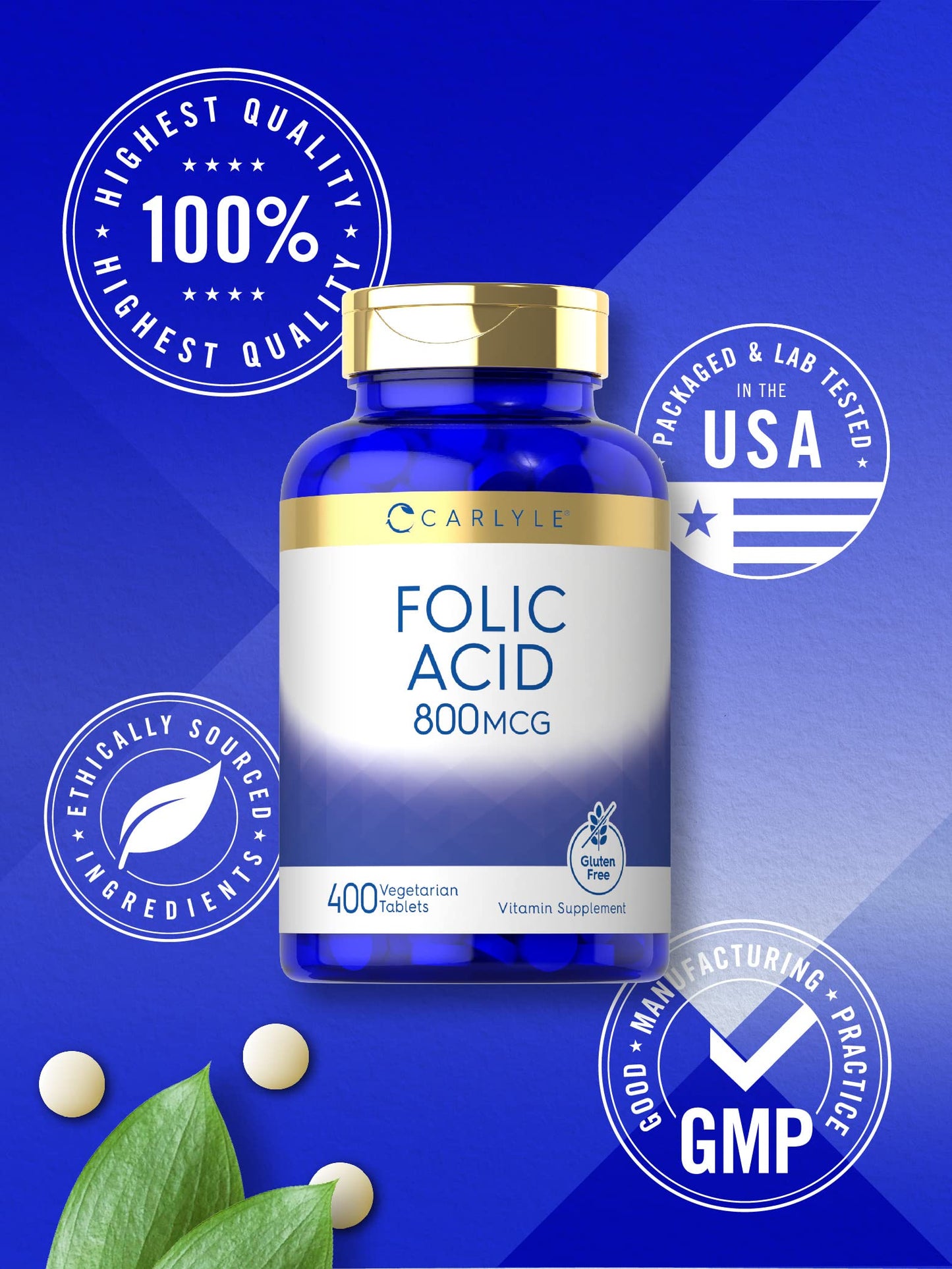 Carlyle Folic Acid 800 Mcg Tablets, 400 Count