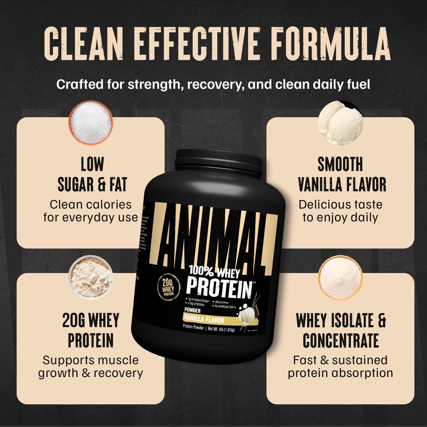 Animal 100% Whey Protein Powder Vanilla 64.1 Servings 4 lb