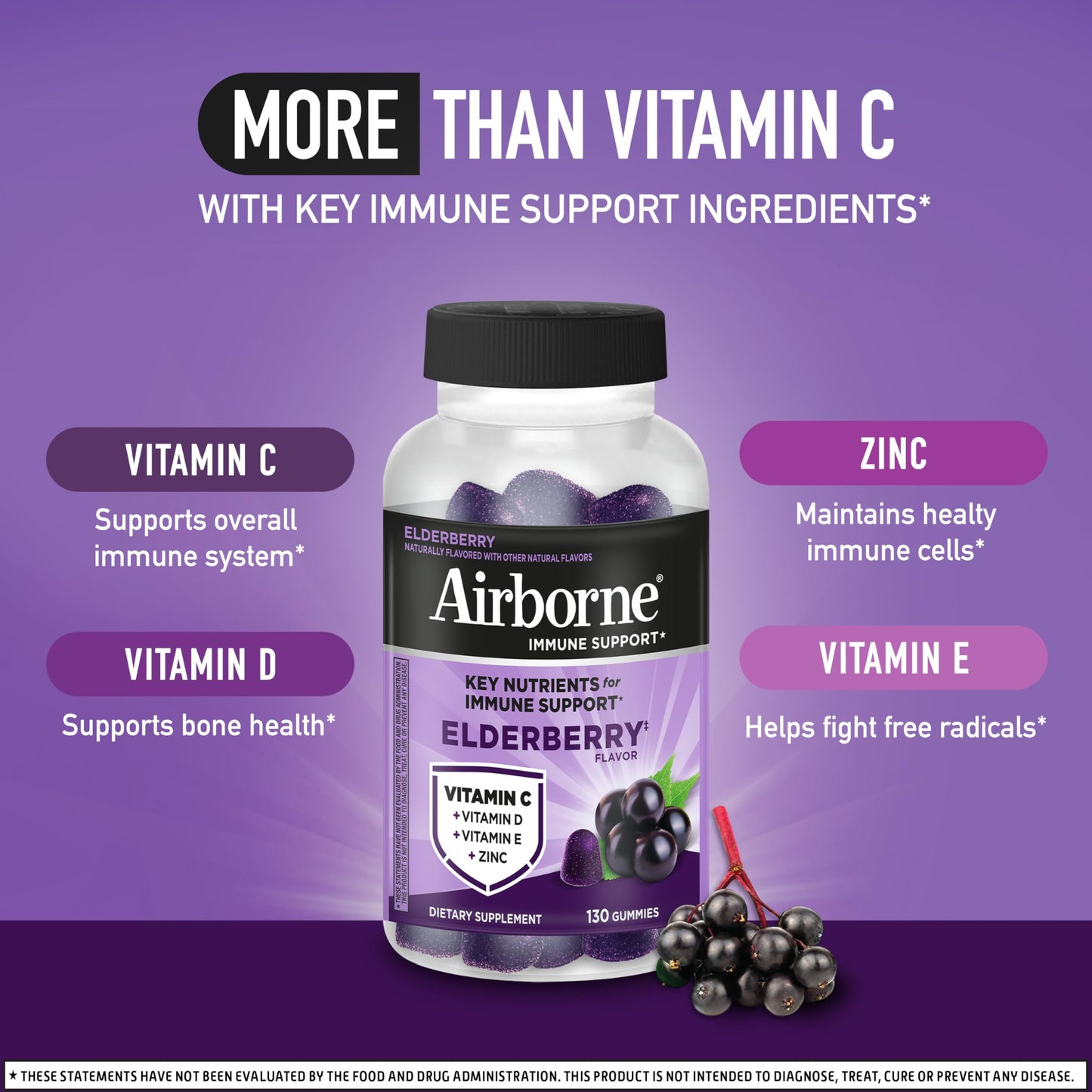Airborne Elderberry + Zinc & Vitamin C Gummies, 260 Gummies