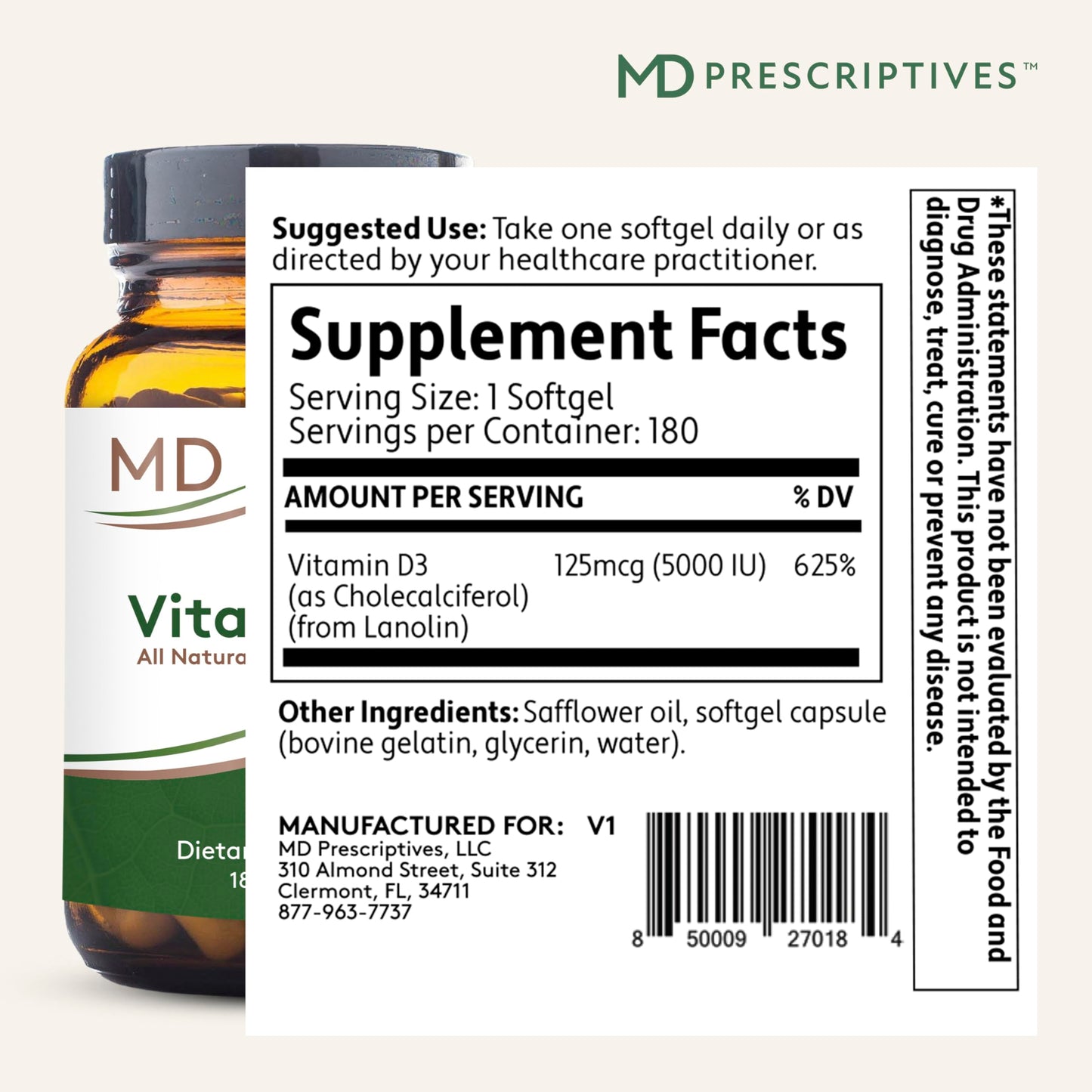 MD Prescriptives Vitamin D3 Capsule 180 Count