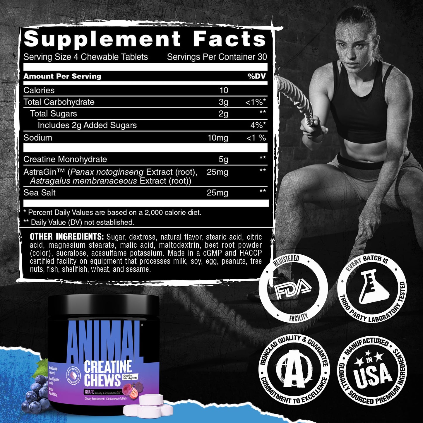 Animal Creatine Chews 5g Creatine Monohydrate, Chewable, 120 Tablets