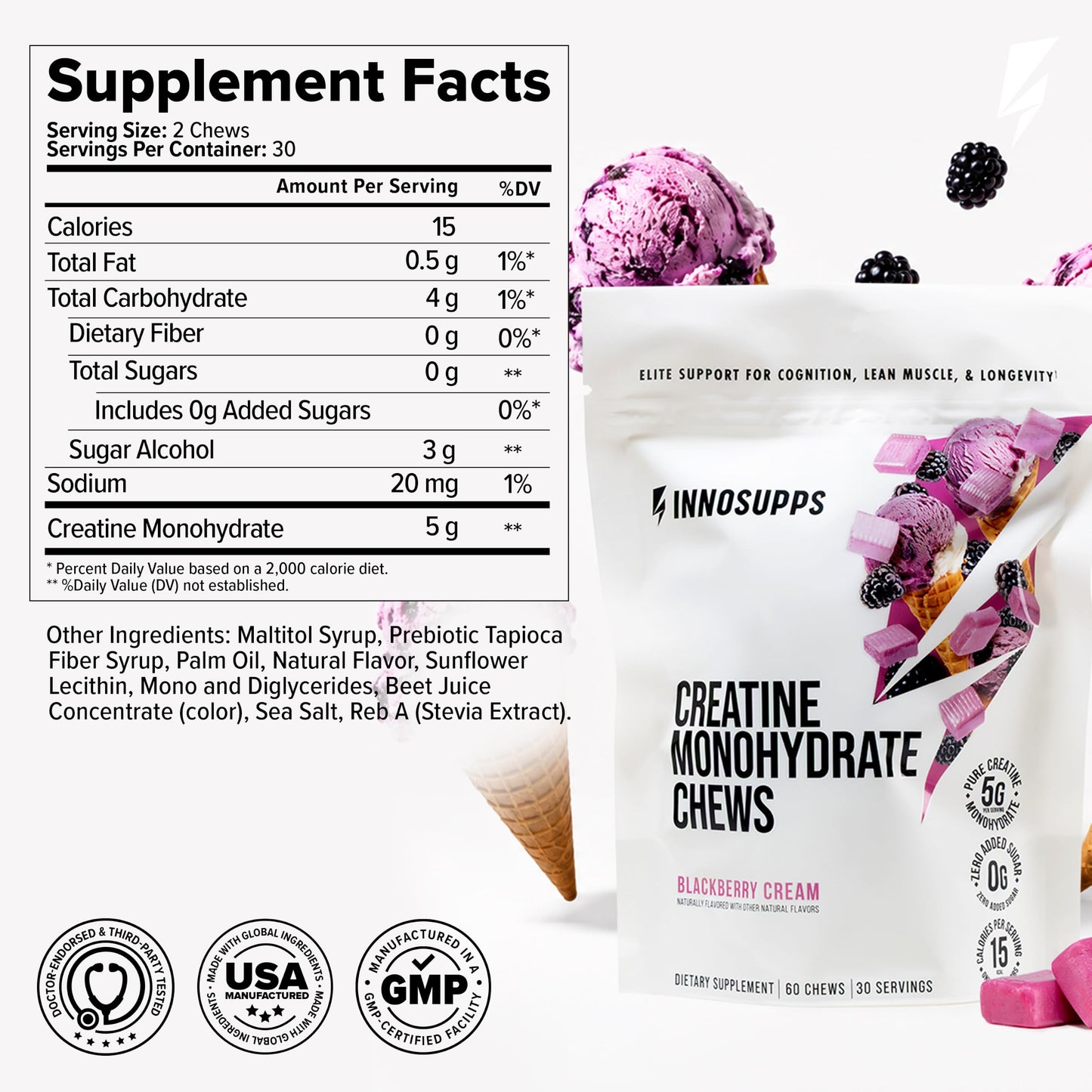 InnoSupps 5g Creatine Chews Chewable, 60 Count