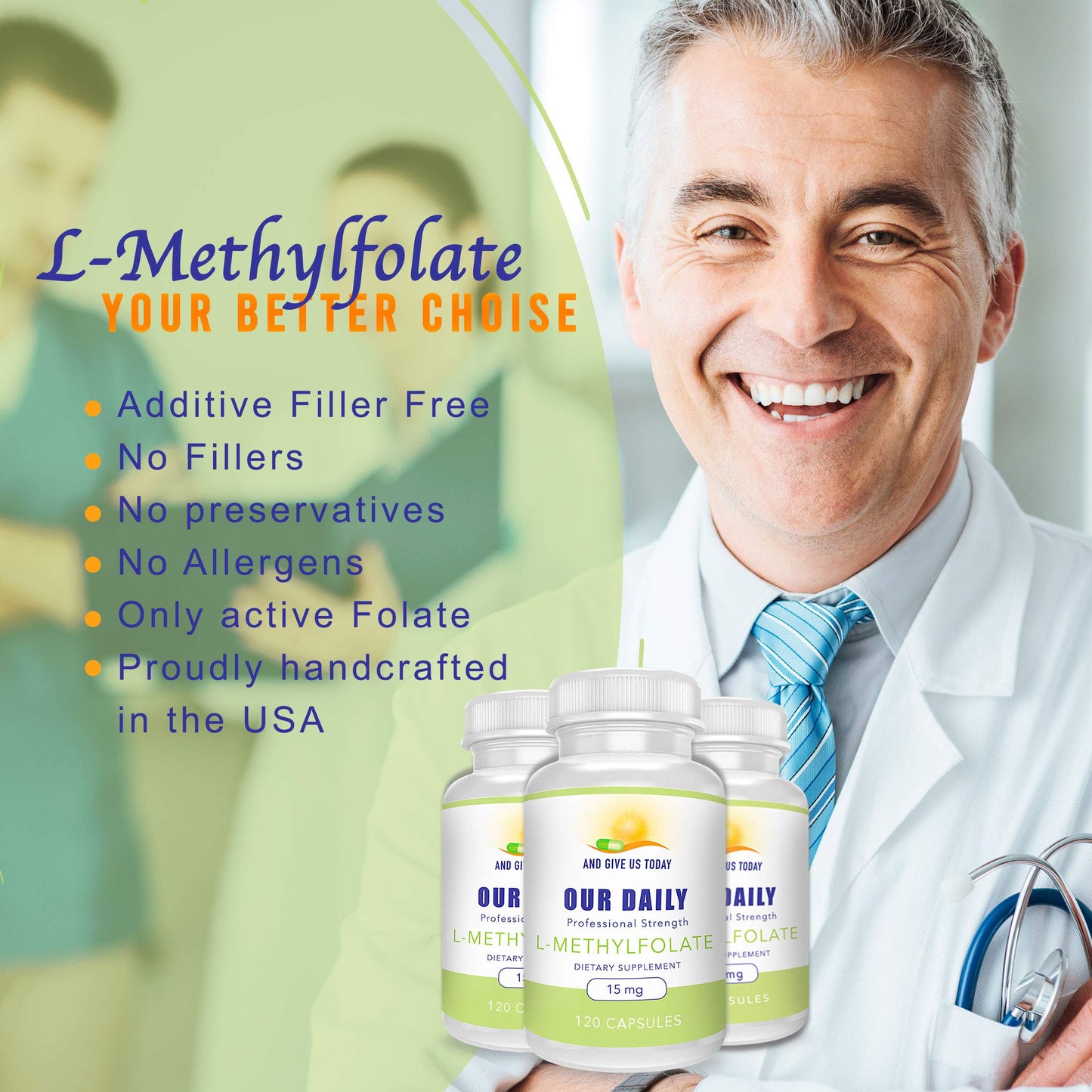 AND GIVE US TODAY OUR DAILY L-Methylfolate 15 mg / 15000 mcg Maximum Strength Active Folate, 5-MTHF, Filler Free, Gluten Free, Non-GMO, Vegetarian Capsules, 120 Capsules