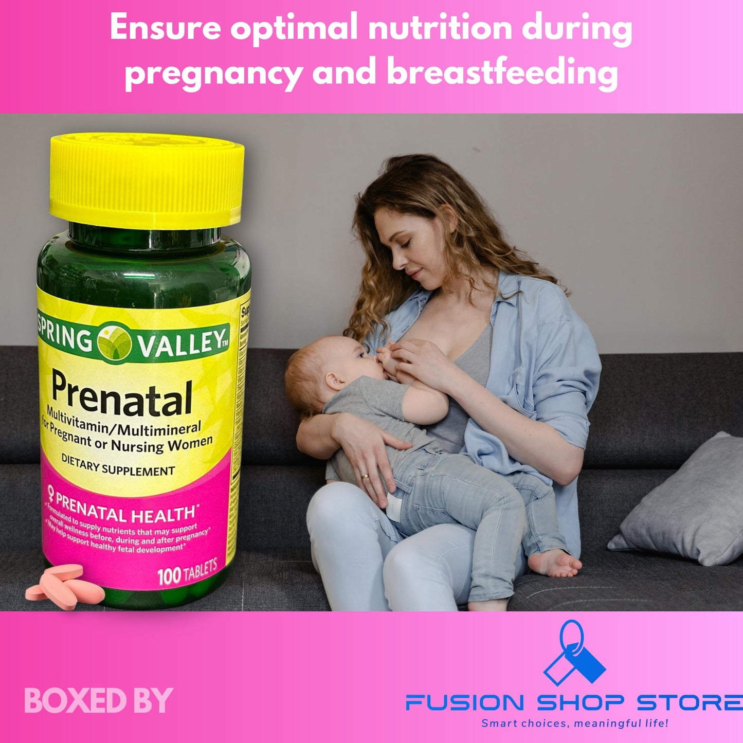 FUSION SHOP STORE Prenatal Vitamins Multivitamin Multimineral for Pregnant and Nursing Women Tablet, 100 Count