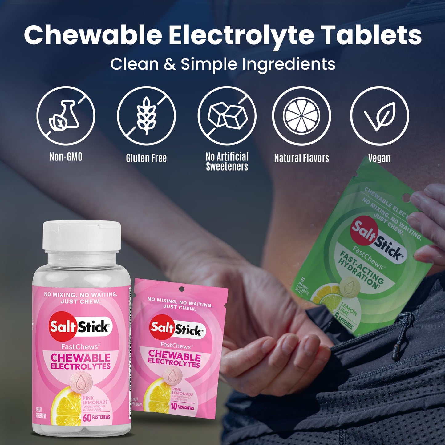 SaltStick Electrolyte FastChews Pink Lemonade Chewable Tablets 60 Count