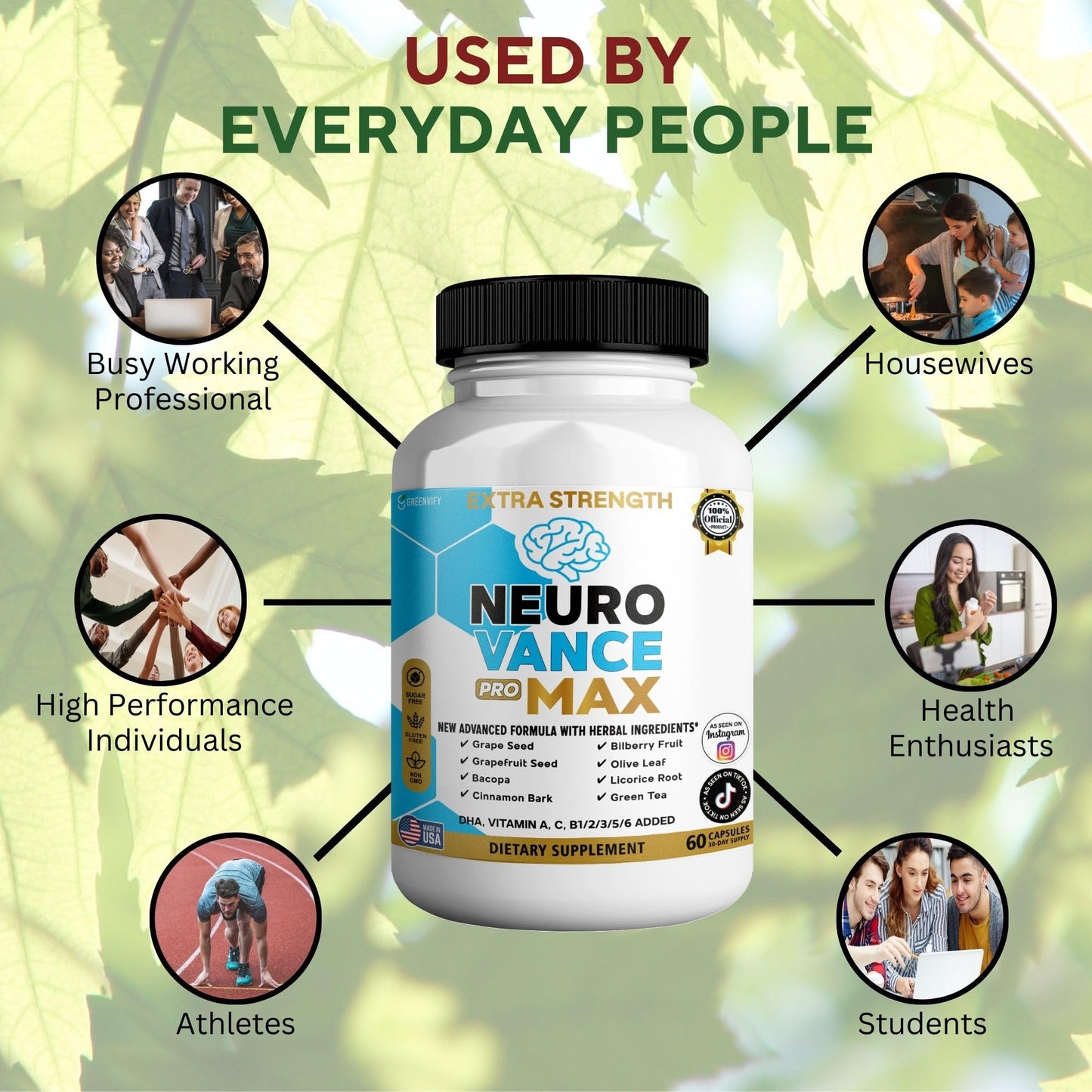 GREENVIFY Neuro Vance Pro Max Extra Strength Brain Supplement, 60 Capsules