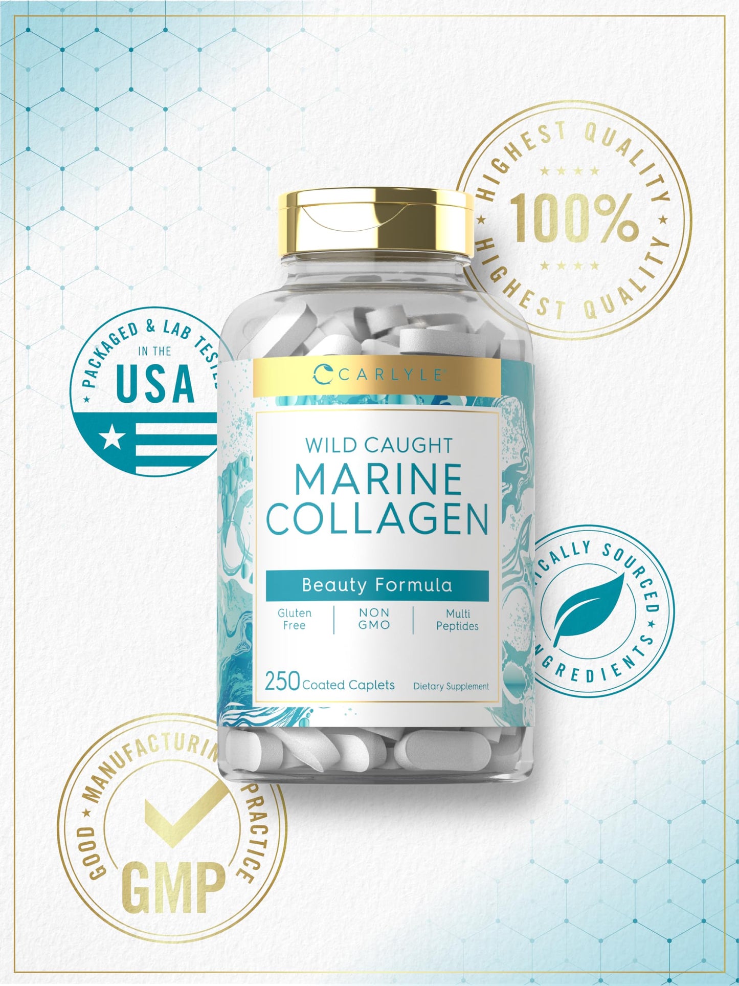 Carlyle Marine Collagen for Hair Skin and Nails Caplets 250 Count