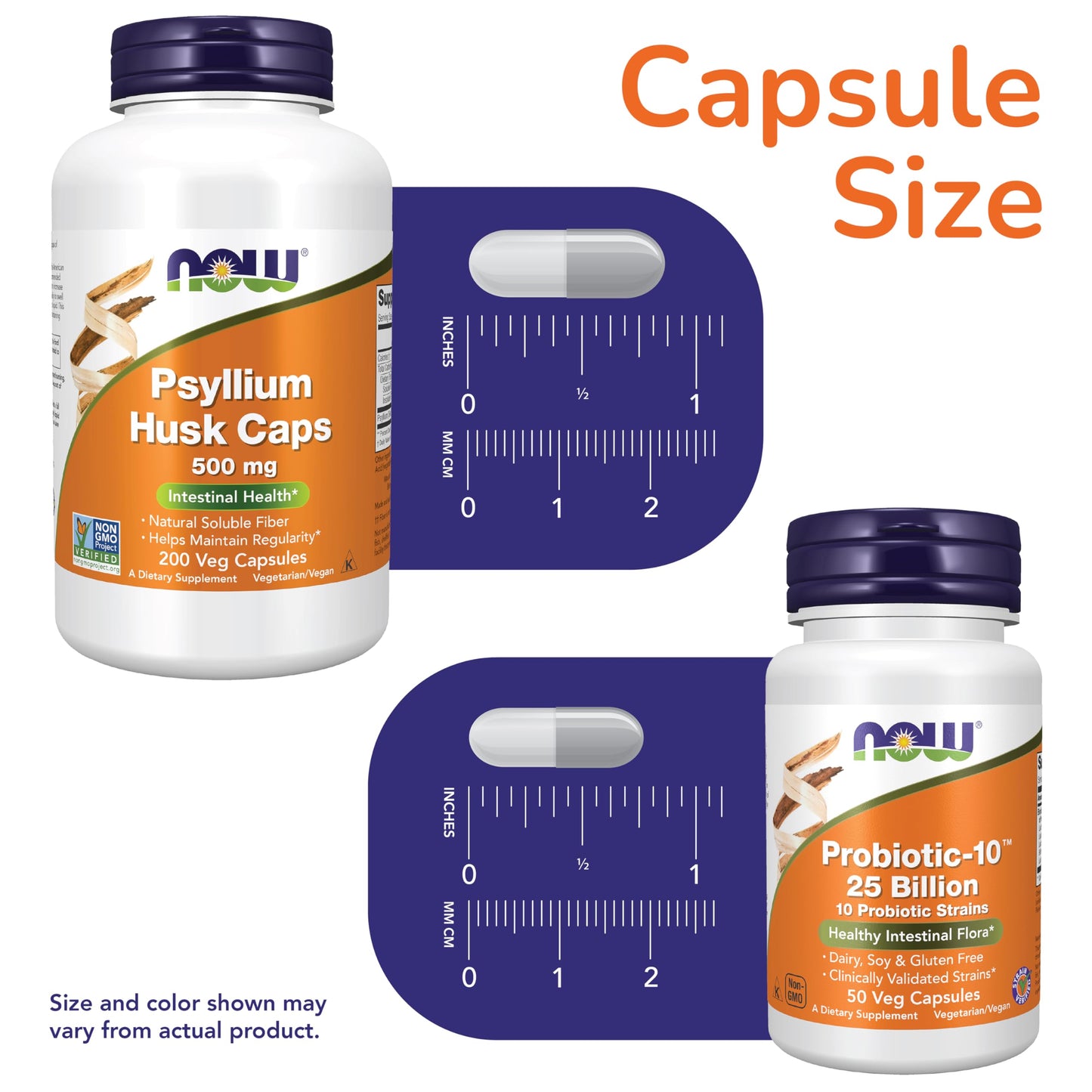 NOW Foods Digestive Health Bundle - Probiotic + Psyllium Husk Capsules 250