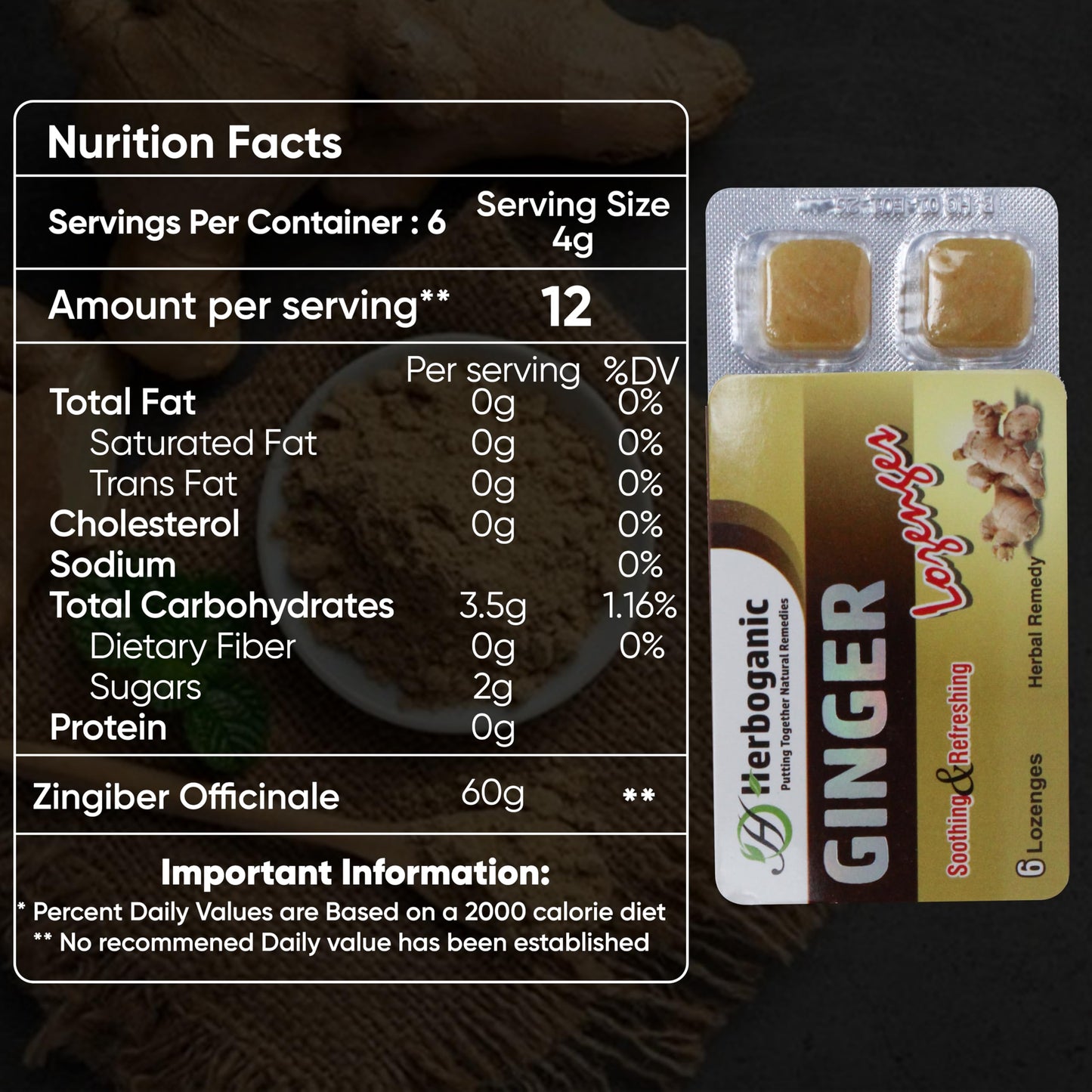 HERBOGANIC Ginger Lozenges 120 Tablets