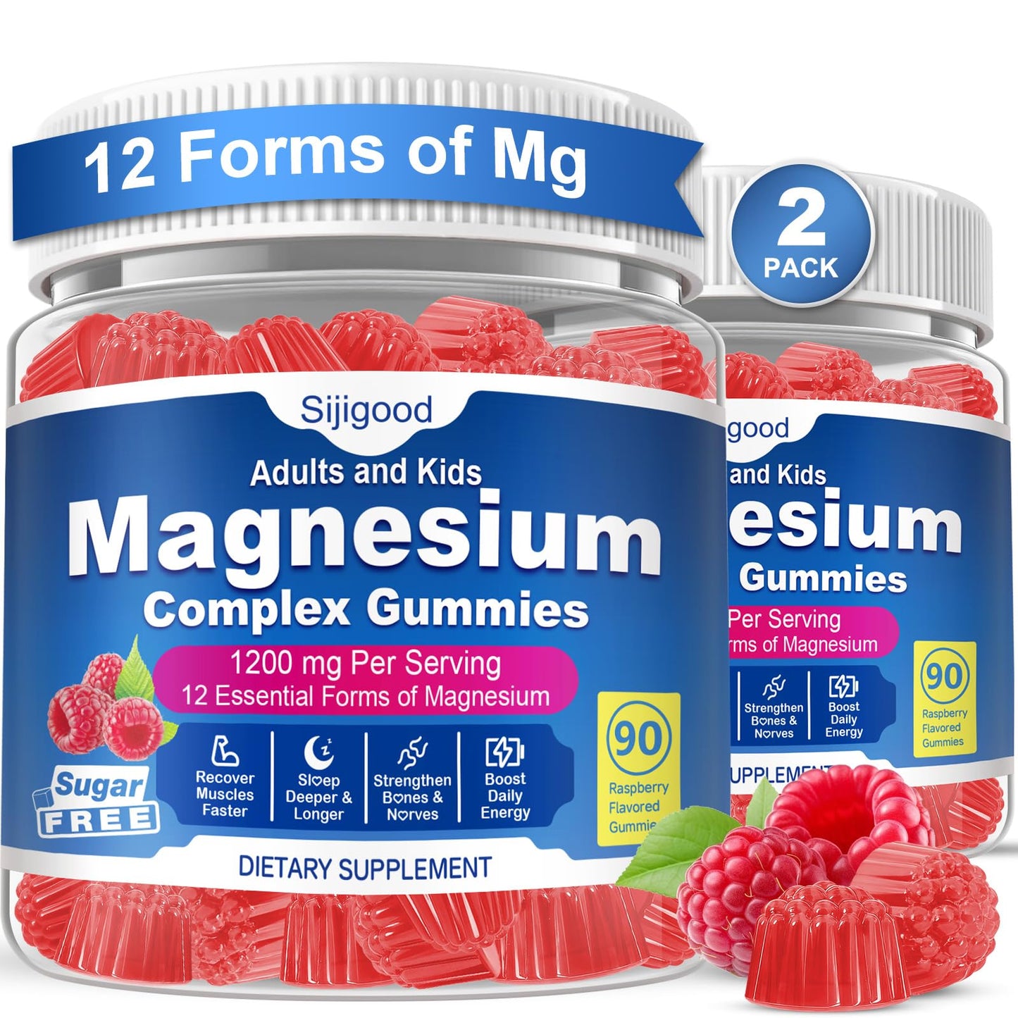 Sijigood Magnesium Complex Gummies for Women & Men, 12 Forms of Magnesium (Glycinate, Citrate & More), Magnesium Supplement with Ashwagandha – Supports Sleep, Bone, Energy, Raspberry Flavor 180 Gummies