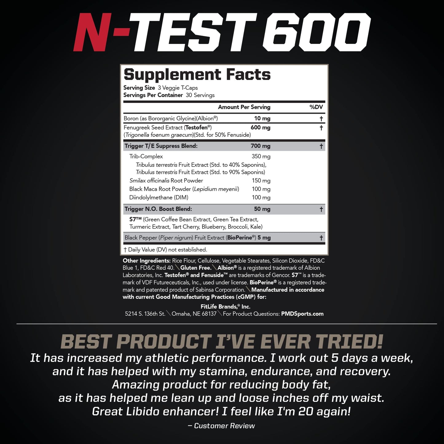 PMD Sports N-Test 600 Advanced Nitric Oxide Booster for Men Capsules 90 Count