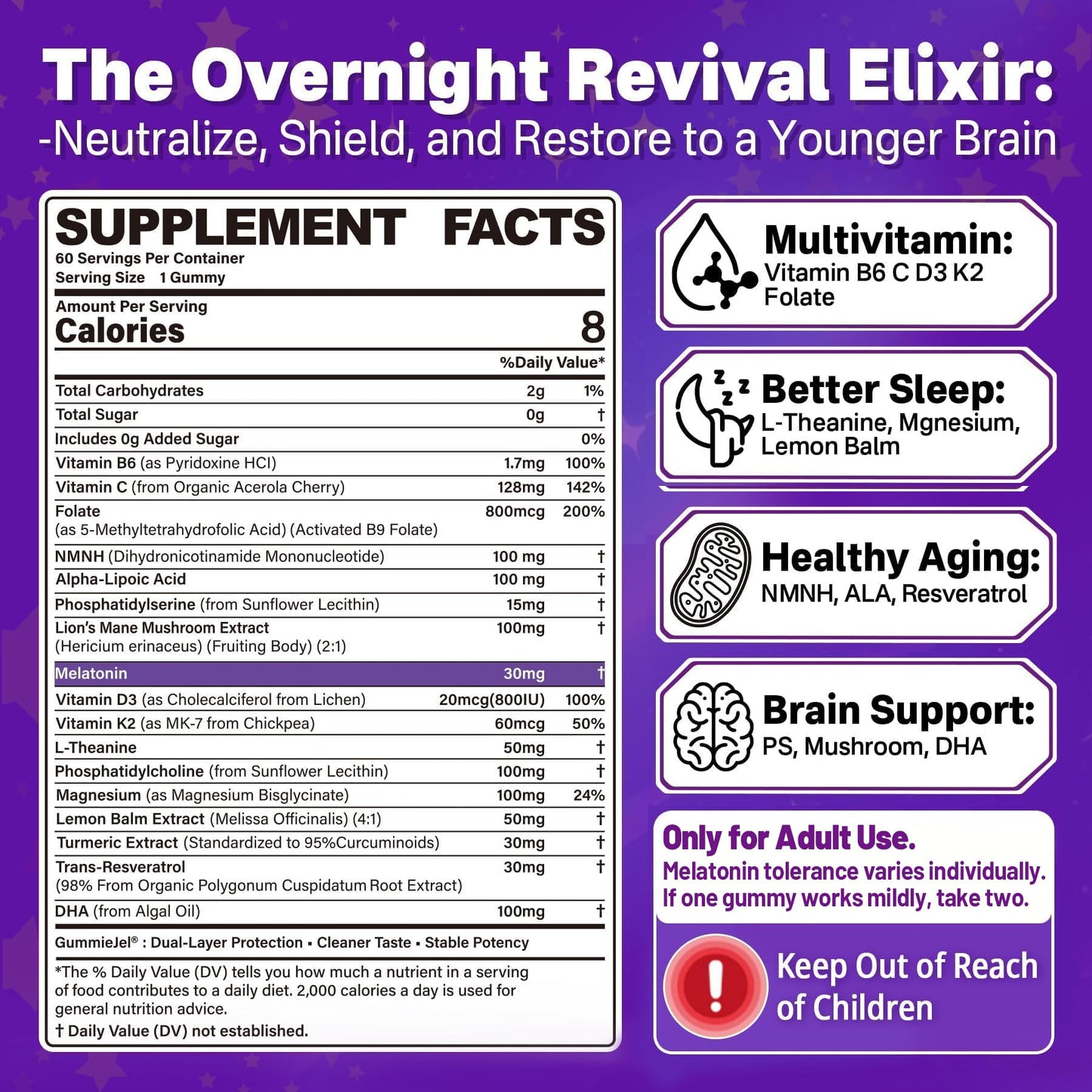 NEVISS Liposomal Melatonin 30mg Gummy, 60 Count
