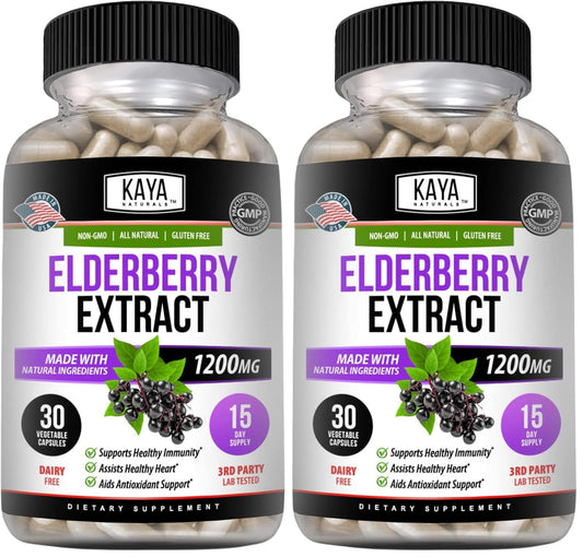 Kaya Naturals Elderberry Immune Support Capsules, Pack of 2