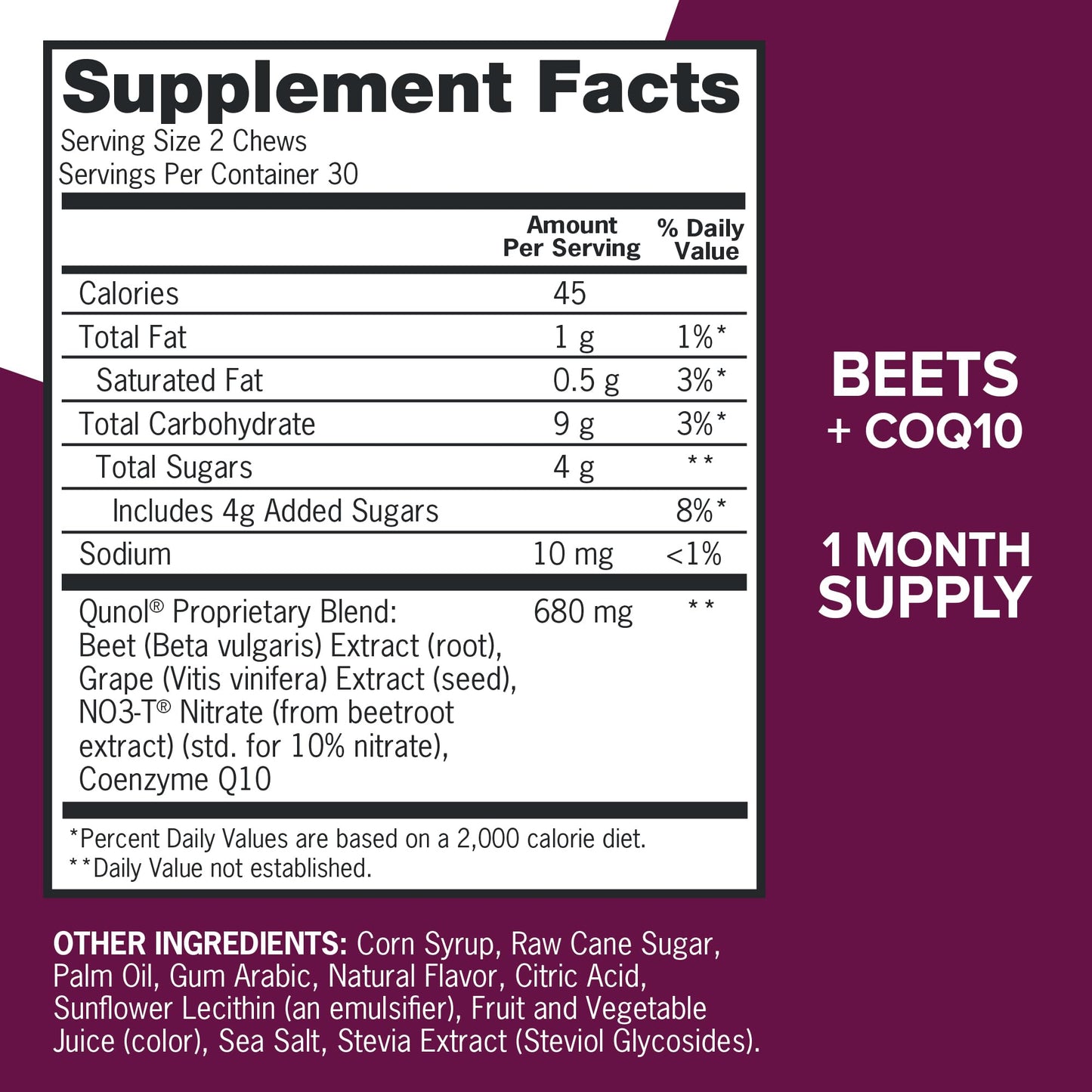 Qunol Beets Chews for Blood Pressure Support Chewable, 60 Count